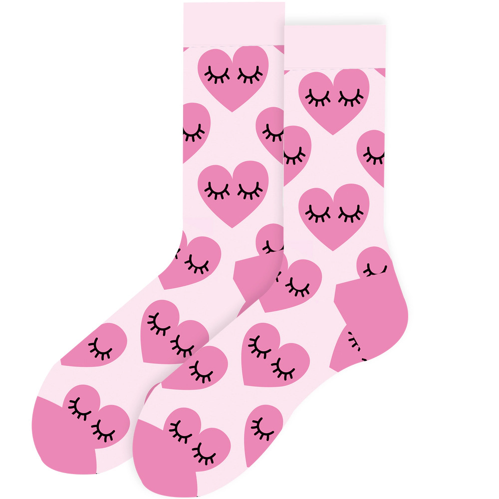 Wardrobe Whimsy 5 Pairs Women's Heart Print Crew Socks Colorful Fun Novelty Patterns Stocking