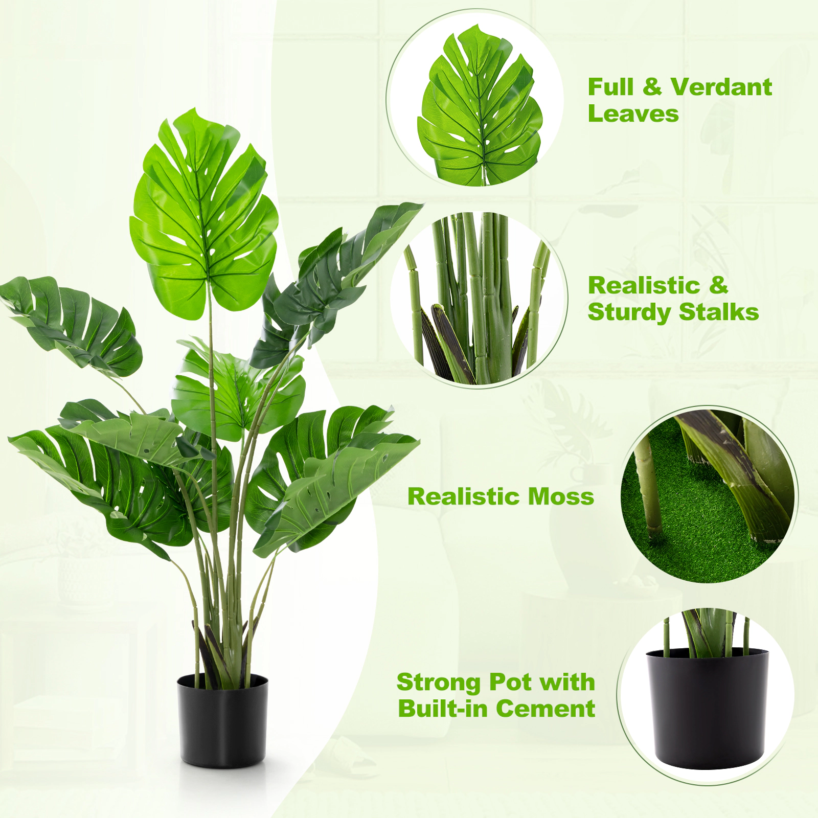 Slickblue Set of 2 4-Ft Artificial Monstera Trees with Pots for Indoor Decor