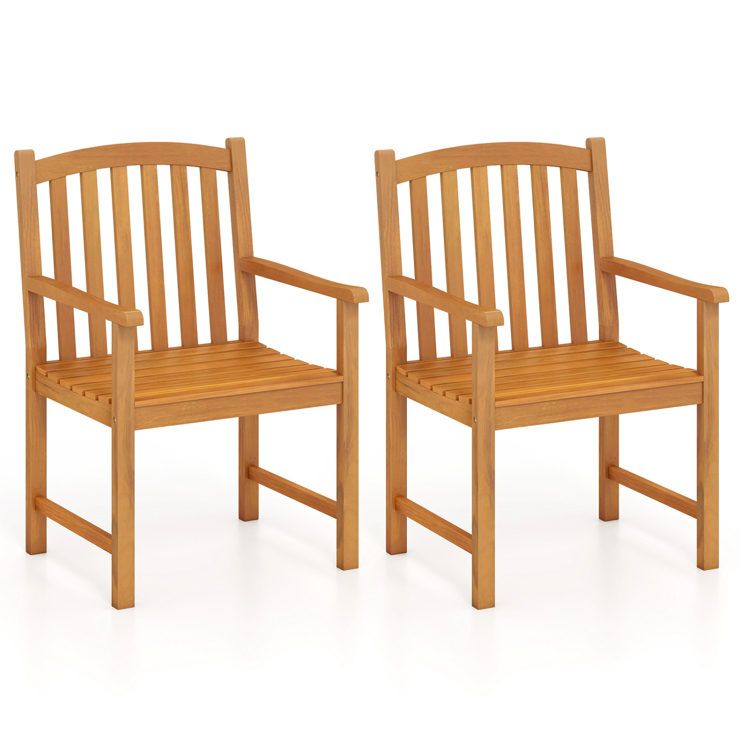 LJG Solid Acacia Wood Patio Chairs Set of 2 with Slatted Seat and Inclined Backrest for Porch