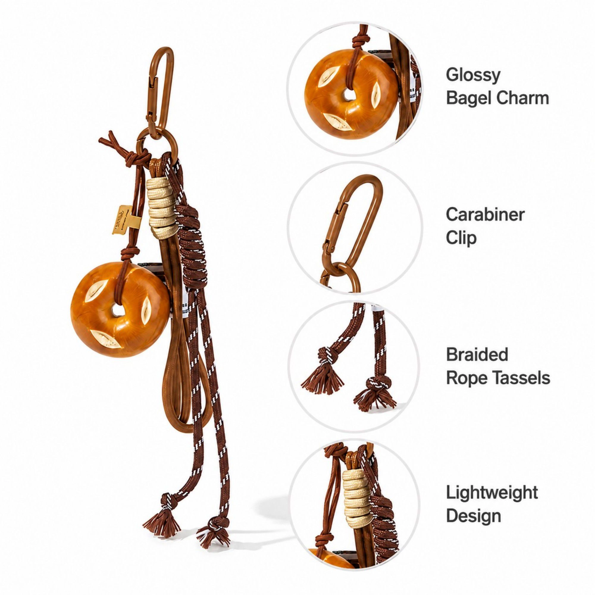 Alilang Women's Pretzel Keychain Bag Charm with Brown Cord Tassel Carabiner Clip and Gold Tone Accent
