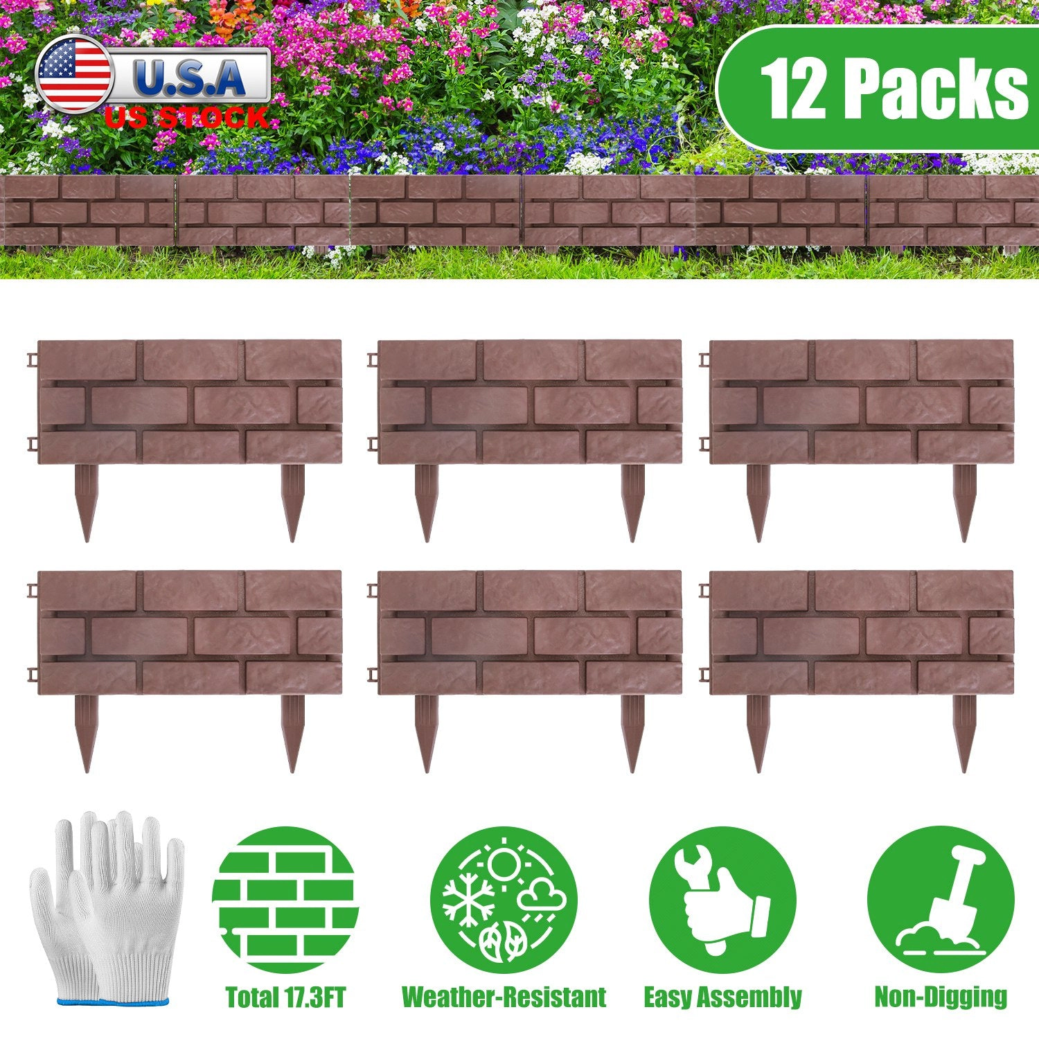 GBruno 12-Pc Stone-Look Garden Edging Panels