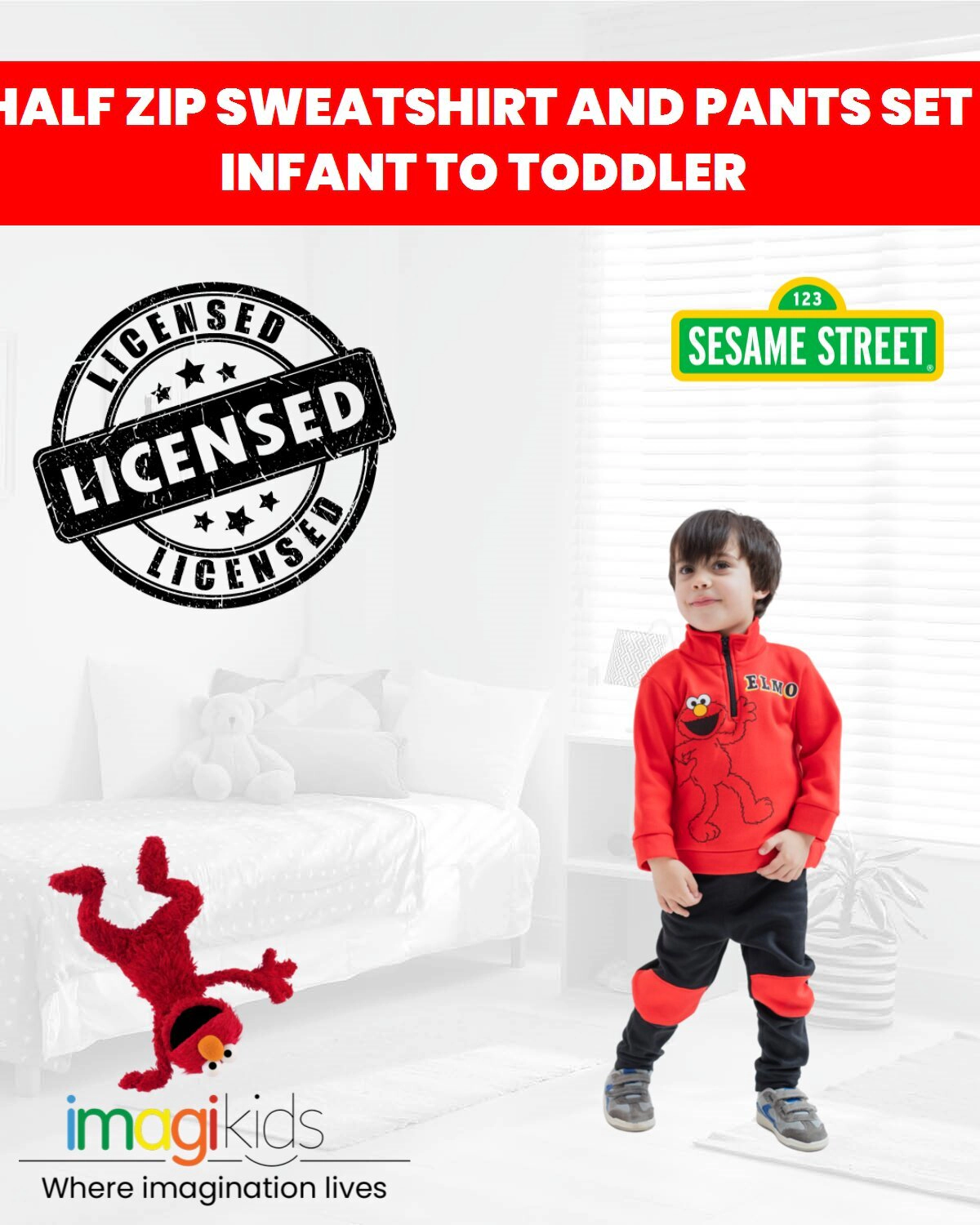 Sesame Street Elmo Boys' Fleece Quarter-Zip Sweatshirt and Pants Set
