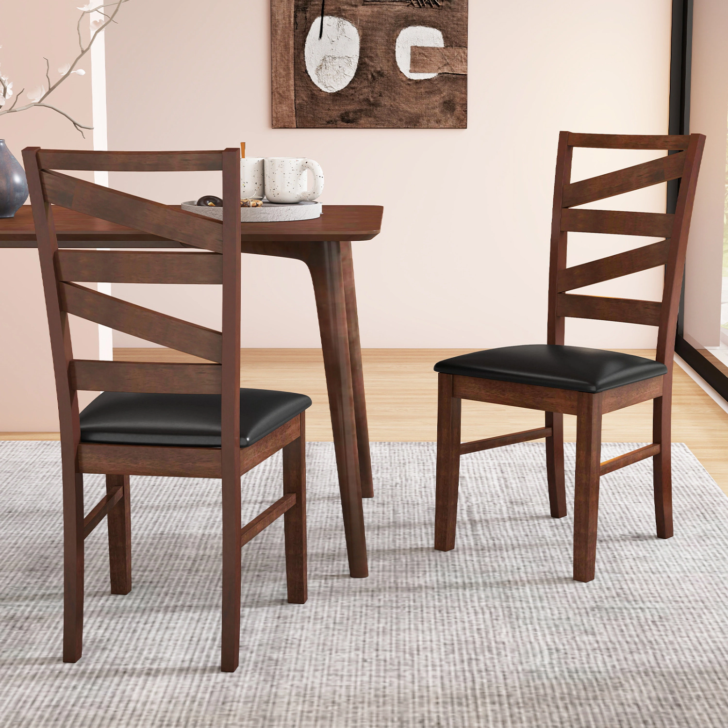 LJG Dining Chairs Set of 2 Kitchen Side Chairs with Rubber Wood Legs