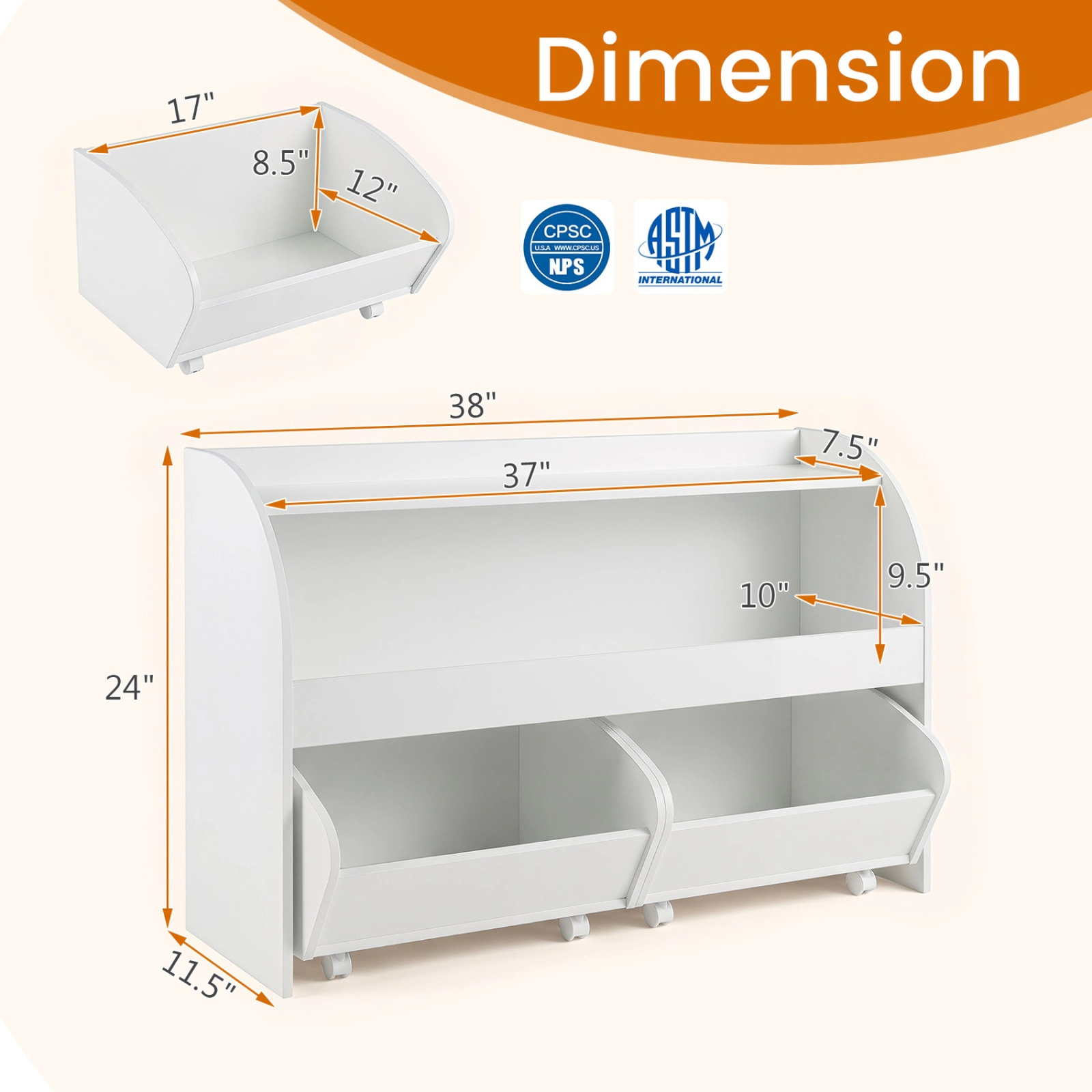 SUGIFT Kids Toy Storage Organizer with 2 Drawers and 3-Tier Bookshelf 22-lb Shelves 33-lb Drawers 38-in Frame White