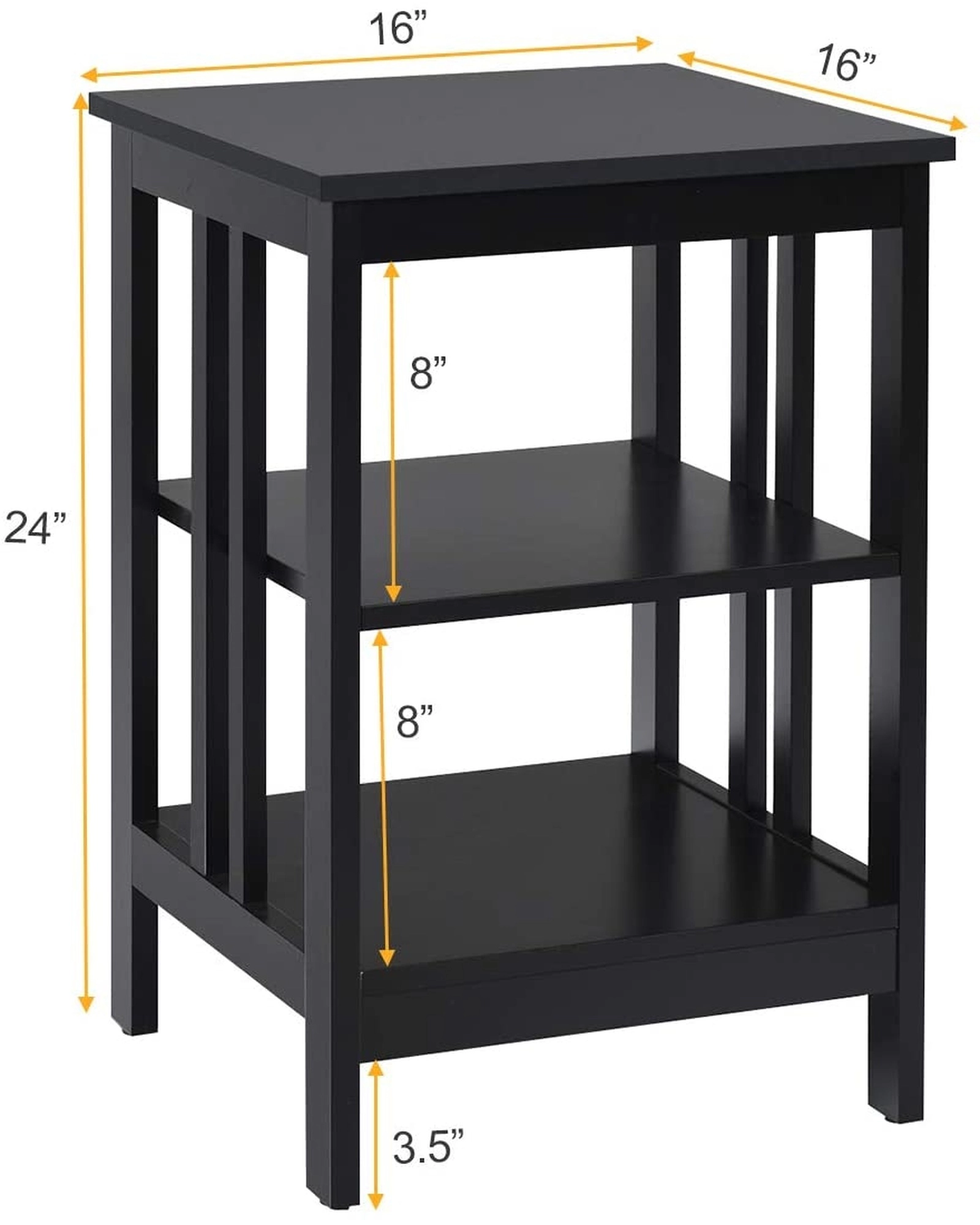 SUGIFT Set of 2 Black 3-Tier Nightstands with Charging Station, 24 in. Tall