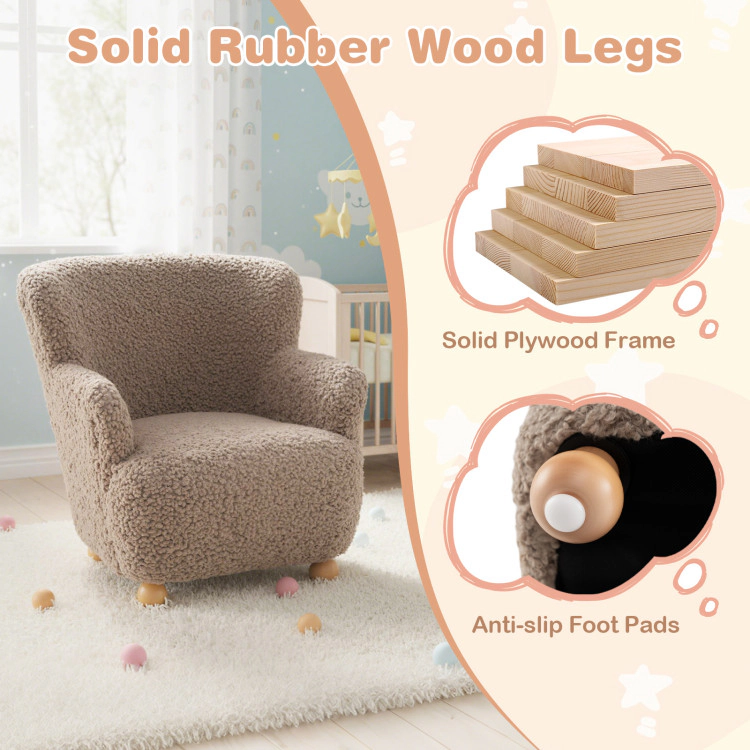 Hivvago Sherpa Kids Sofa Comfy Toddler Armchair With Solid Rubber Wood Legs