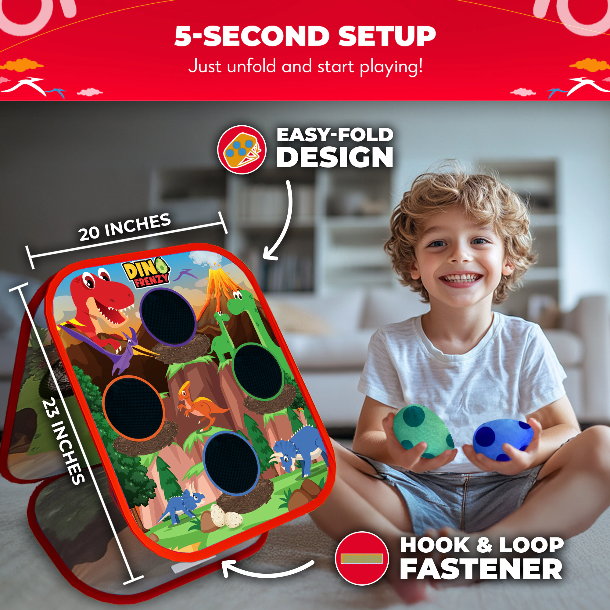 Swooc Games | Dino Frenzy™ | 2-in-1 Corn Hole Games for Kids