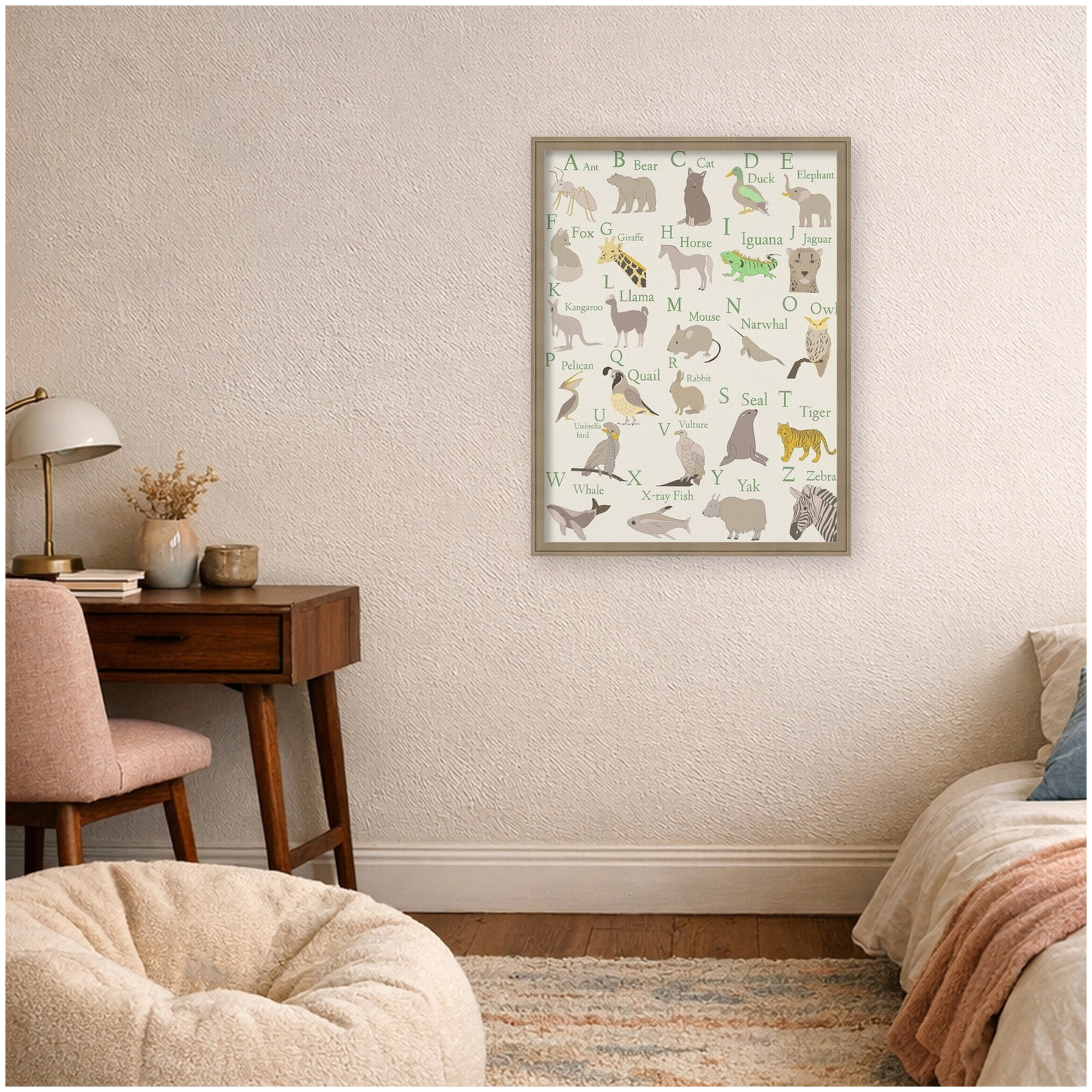Amanti Art Framed Fabric Pinboard Animal Alphabet Printed Bulletin Board