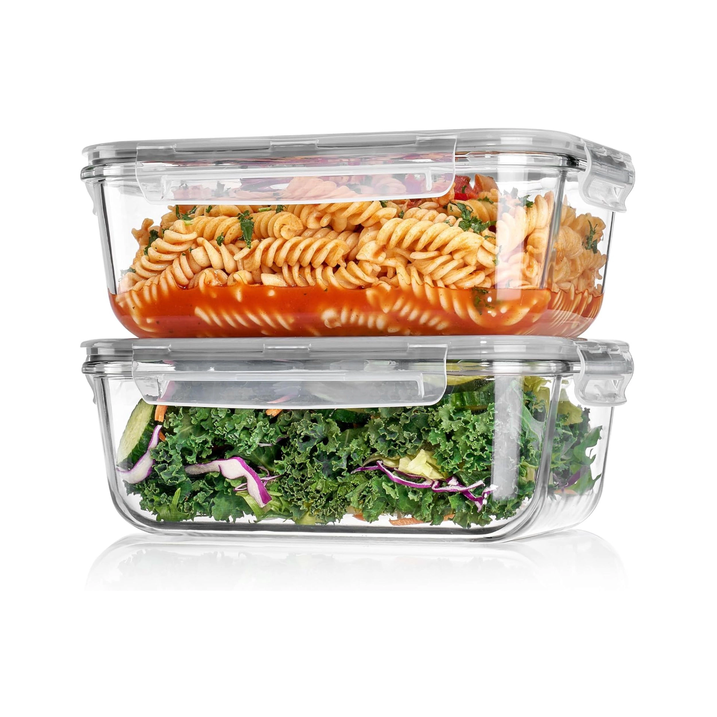 Stock Preferred Pack of 2 Glass Food Storage Containers with Airtight Snap Lids 63 oz