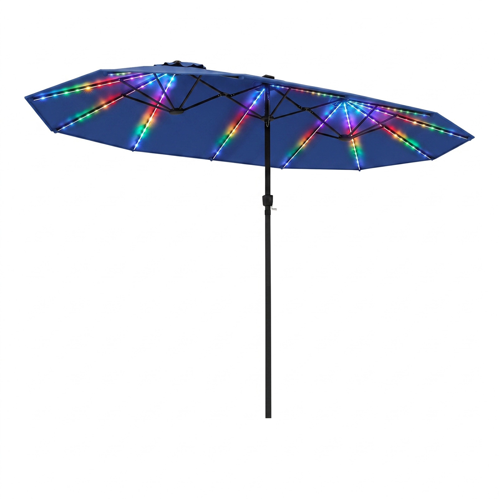 SUGIFT 15.5-ft Navy Extra-Large Rectangular Patio Umbrella with 144 Solar LED Beads and 12 Light Modes