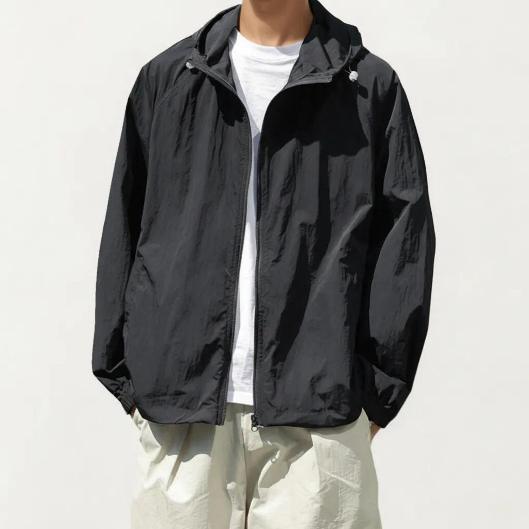 Anna-Kaci Men's Lightweight Hooded Windbreaker Jacket with Full Zip Closure Elastic Cuffs and Relaxed Fit