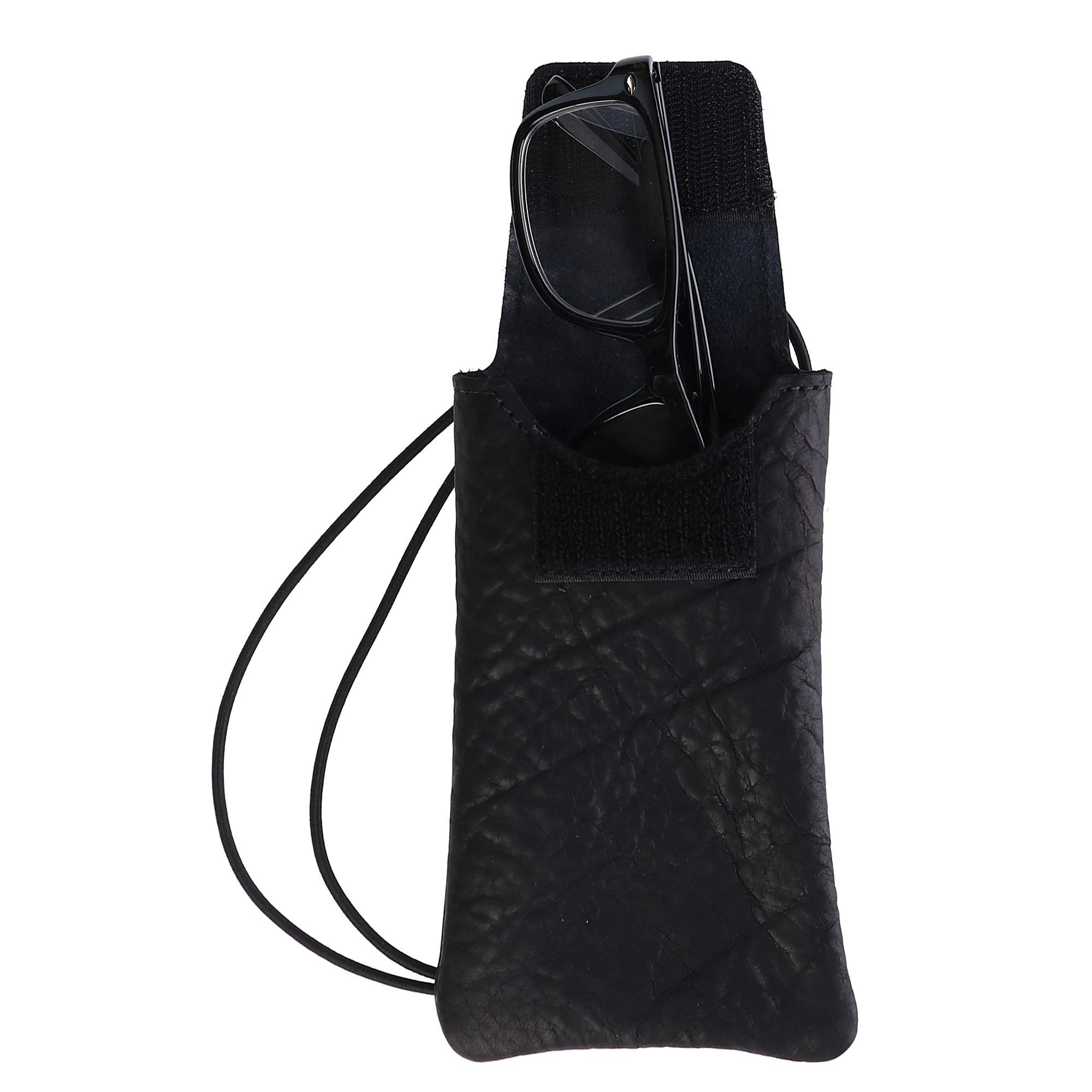 Boston Leather Textured Bison Eyeglass Case with Neck String