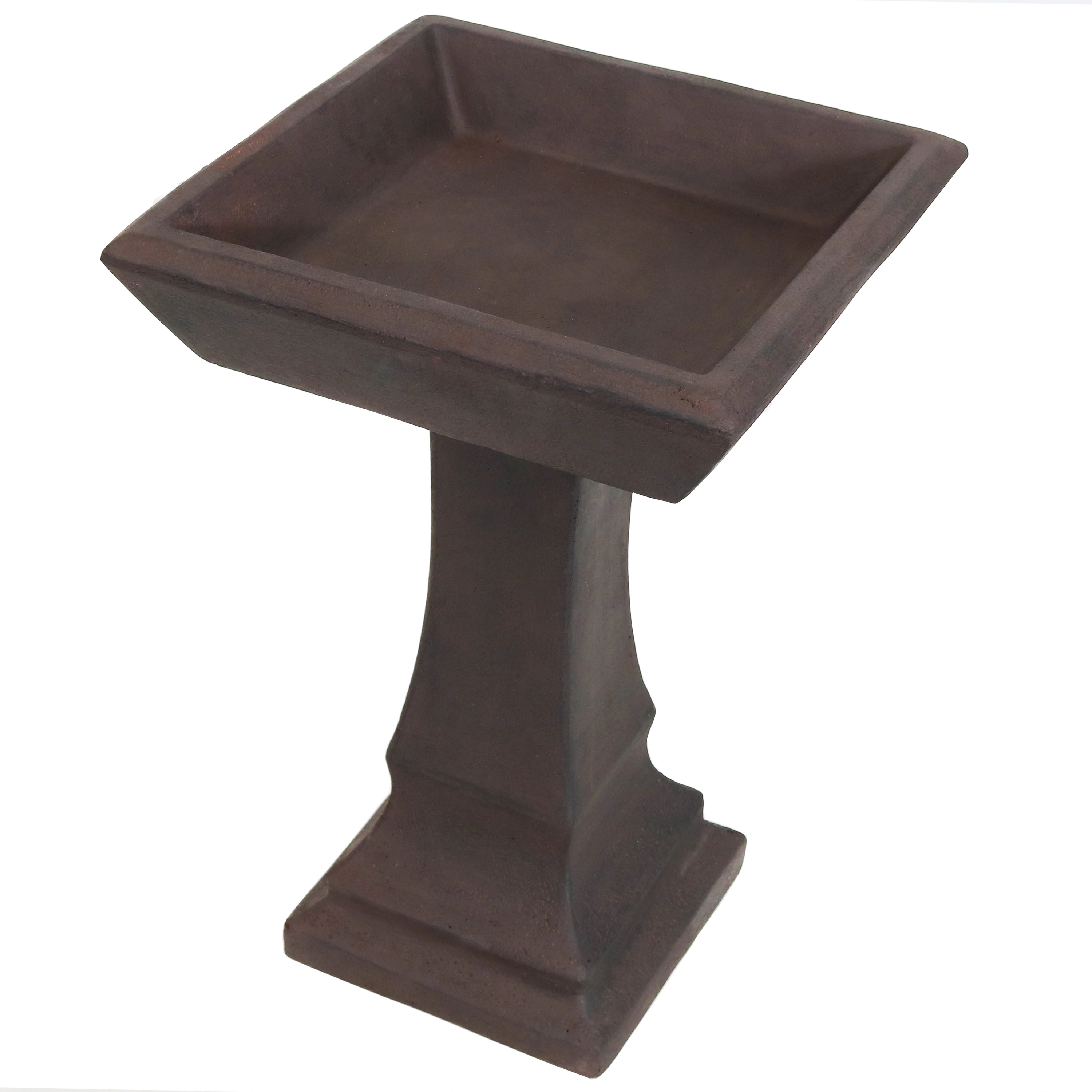 Sunnydaze Square Concrete Bird Bath for Outdoors, 23” H, Brown