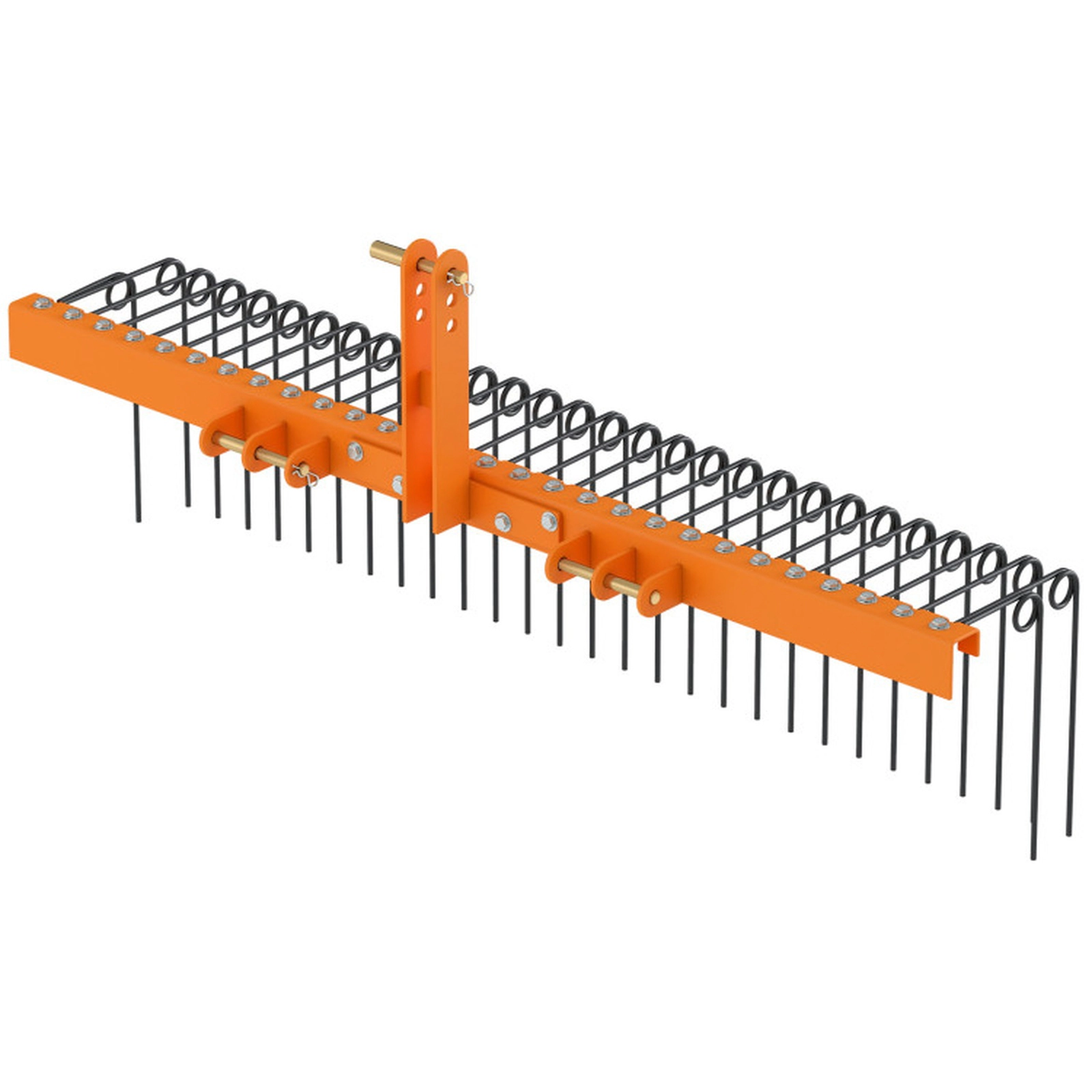 SUGIFT 72-in Wide Pine Straw Rake Attachment with 30 Metal Coil Tines for Grass Black & Orange