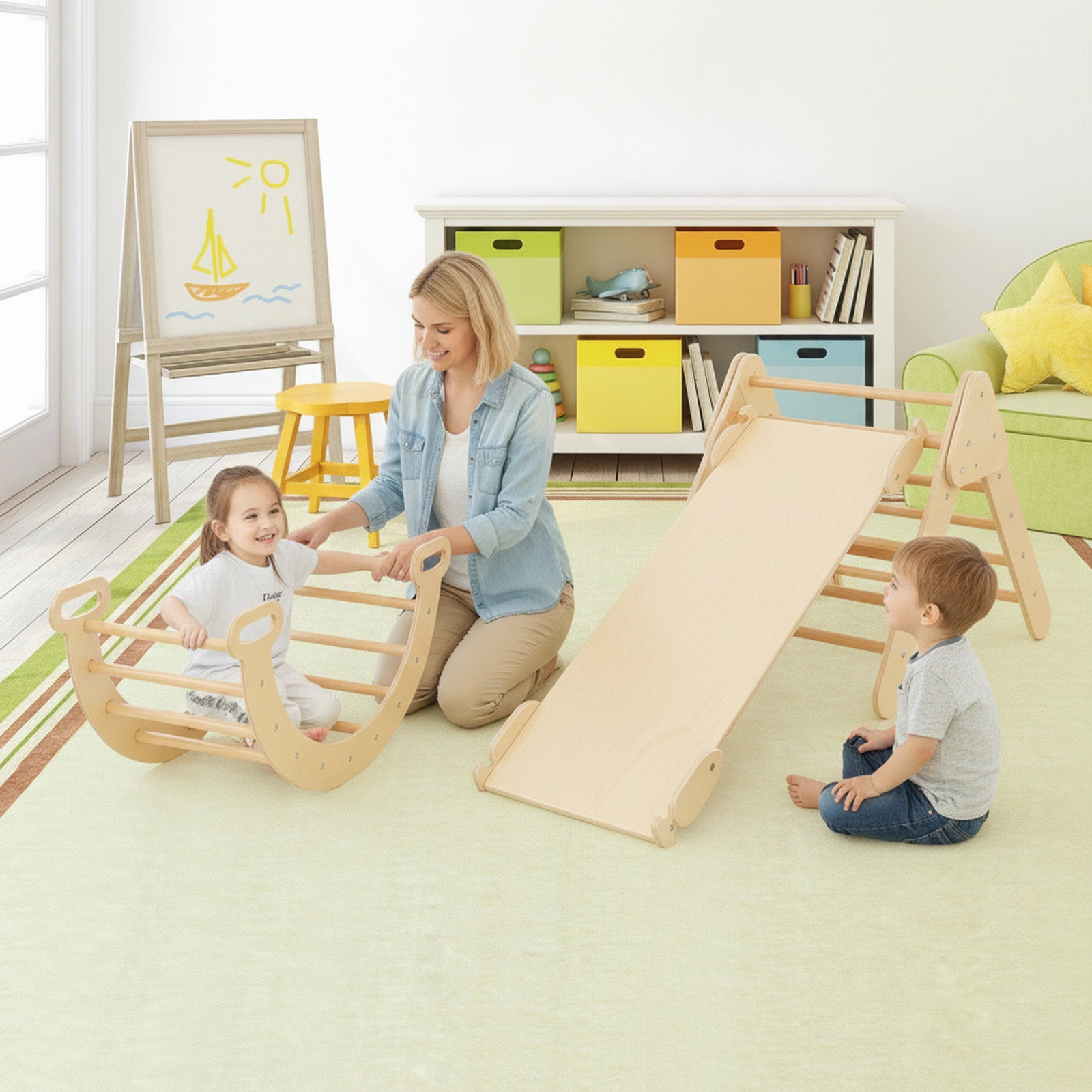 5-in-1 Wooden Pikler Triangle Set Toddler Climbing Toys Reversible Arch Ramp Adjustable Ladder 110-lb Ages 1+ Natural