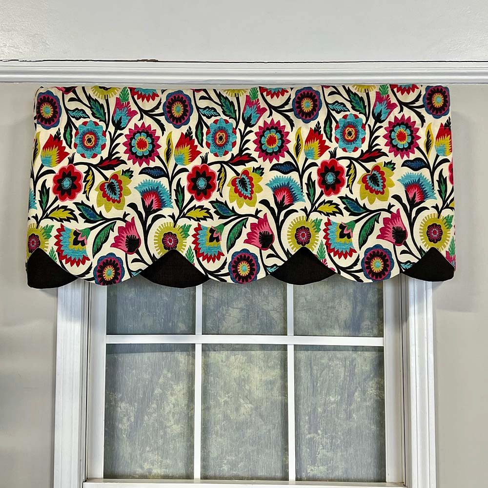 RLF Home Fiesta Floral Petticoat Window Treatment High Quality Valance 3" Rod Pocket 50" x 15" Black/Multicolor