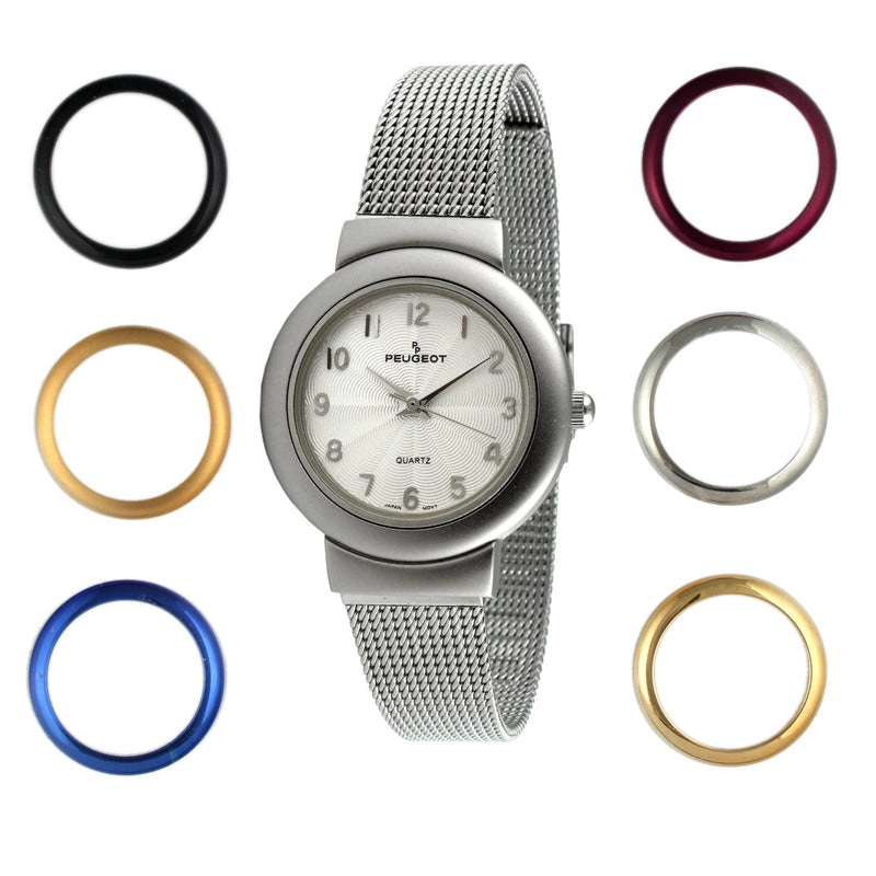 Peugeot Women's Silver Watch Gift Set with 7 Changeable Bezels