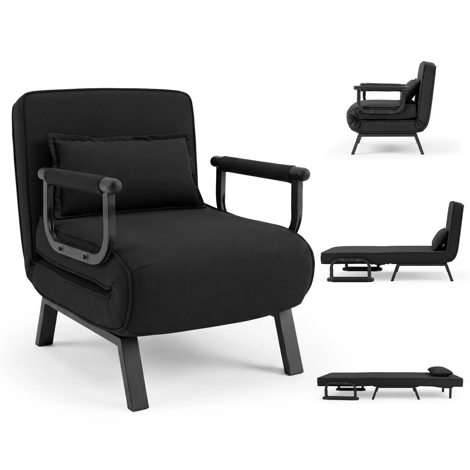 LJG Folding 6 Position Convertible Sleeper Bed Armchair Lounge Couch with Pillow