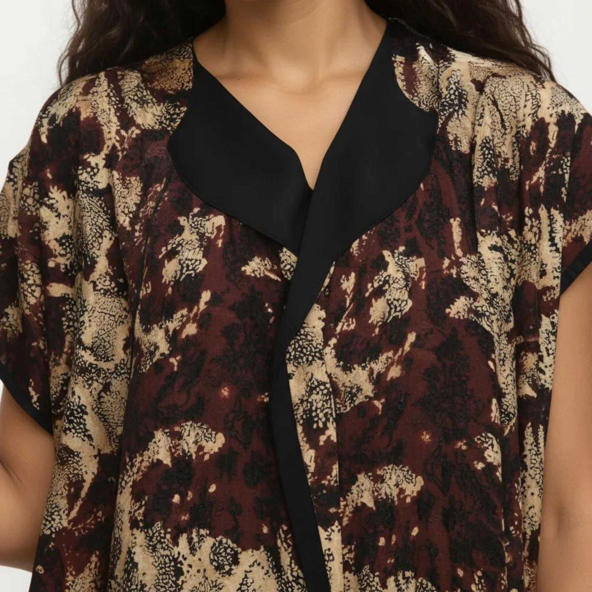 Anna-Kaci Women's Abstract Print Maxi Kaftan Dress with Contrast Trim and Relaxed Flowy Silhouette