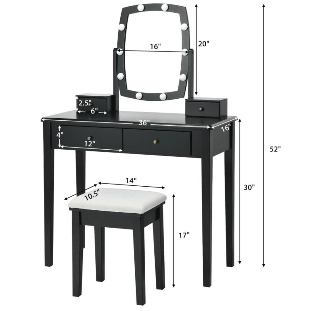 Hivvago Vanity Table Set With Lighted Mirror For Bedroom And Dressing Room