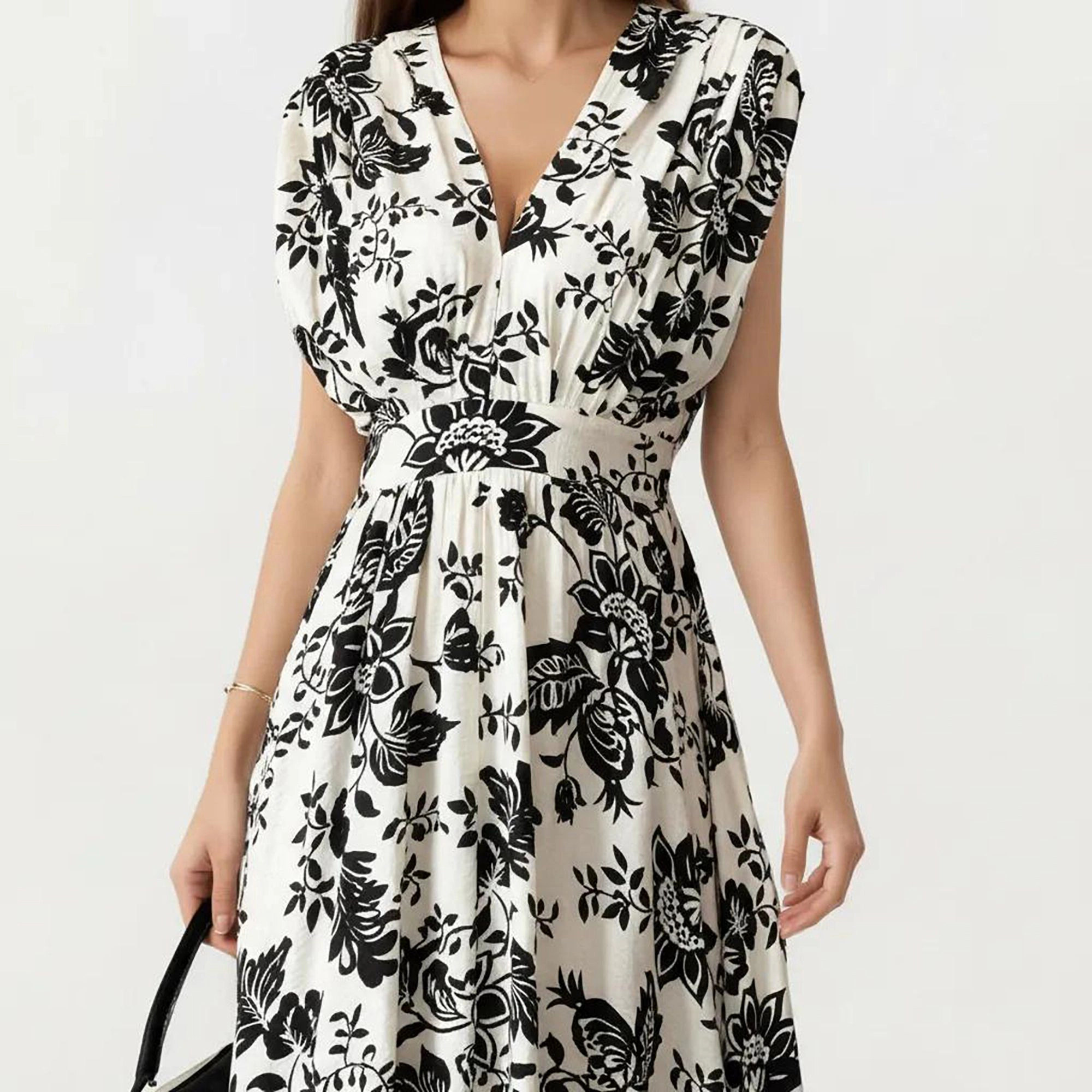 Anna-Kaci Womens Floral V-Neck Flutter Sleeve Maxi Dress