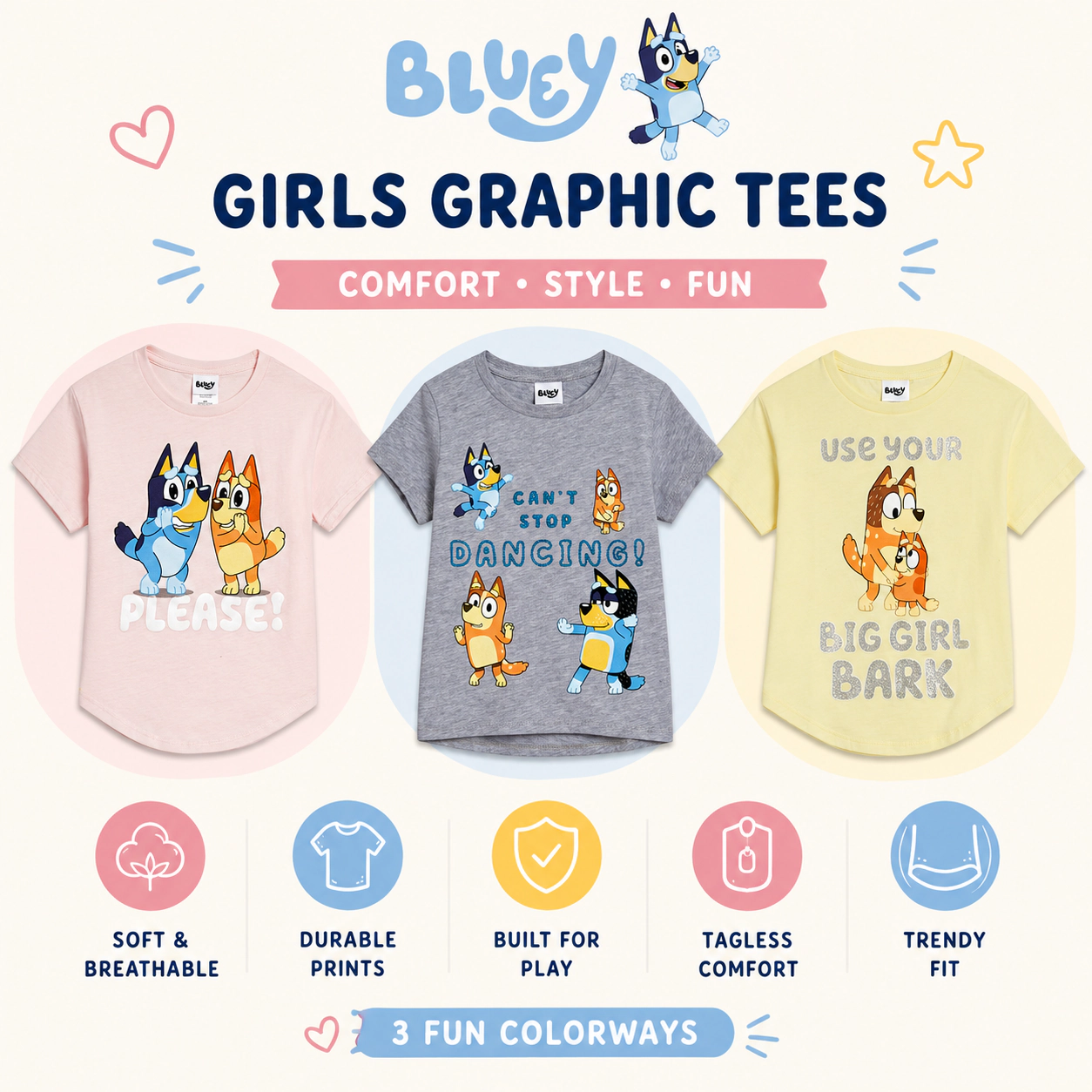 Bluey Girls' Glitter Graphic T-Shirt