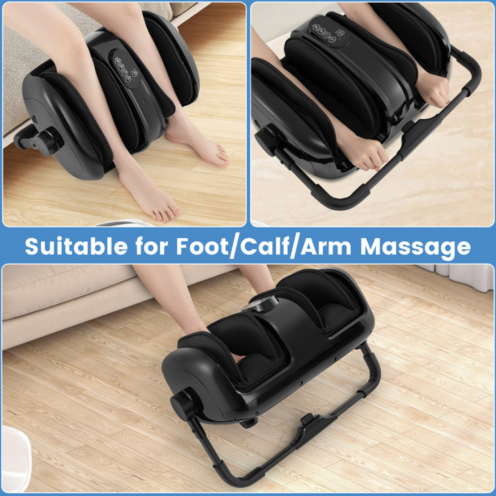 SUGIFT Black Foot and Leg Massager with Compression and 360-Degree Rotating Stand 23-in W 18-in D 9-in H
