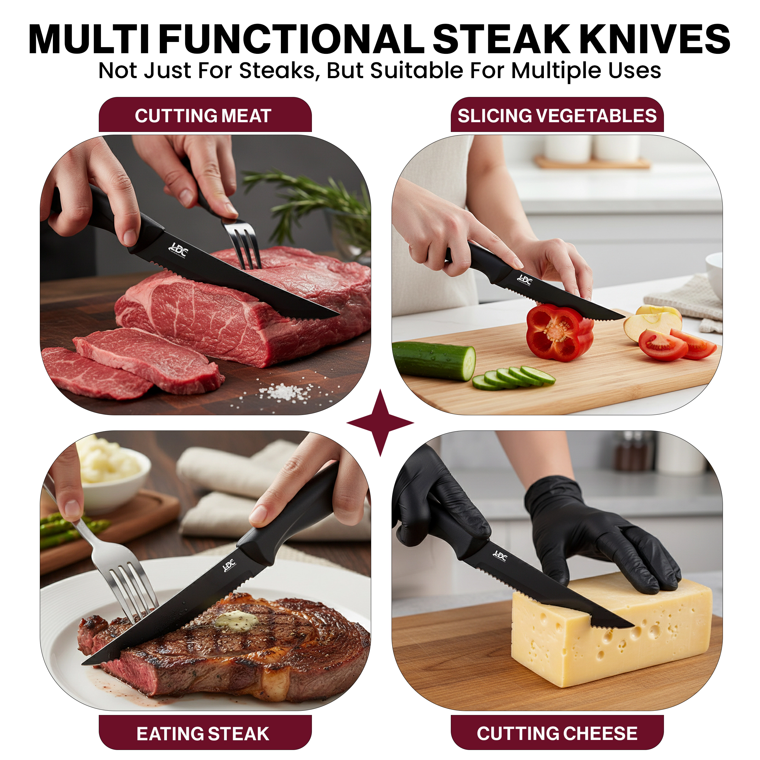 Lux Decor Collection Serrated Stainless Steel 8-Piece Knife Set Non-Stick Steak Knives