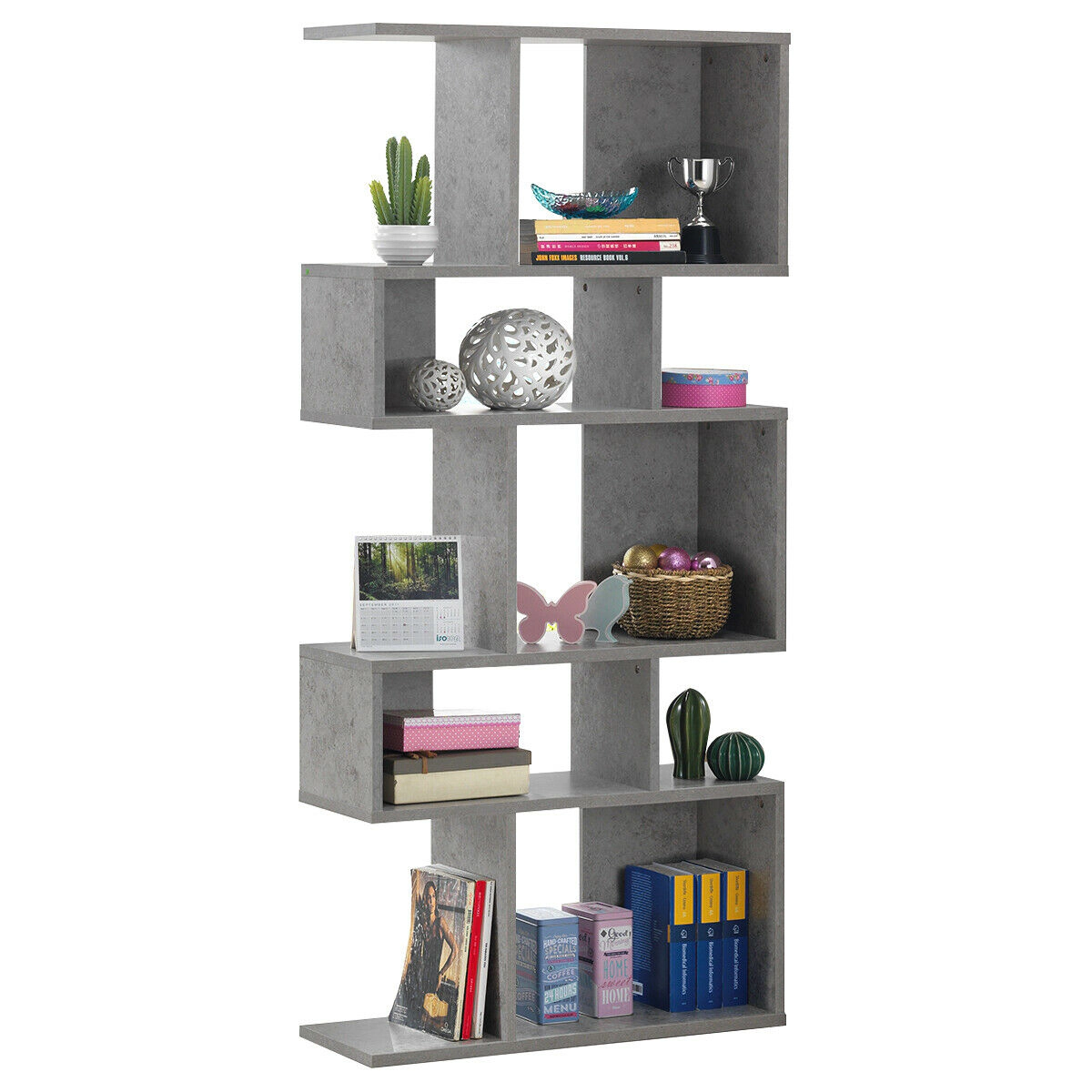 Costway 5 Cubes Ladder Shelf Freestanding Corner Bookshelf Display Rack Bookcase Black
