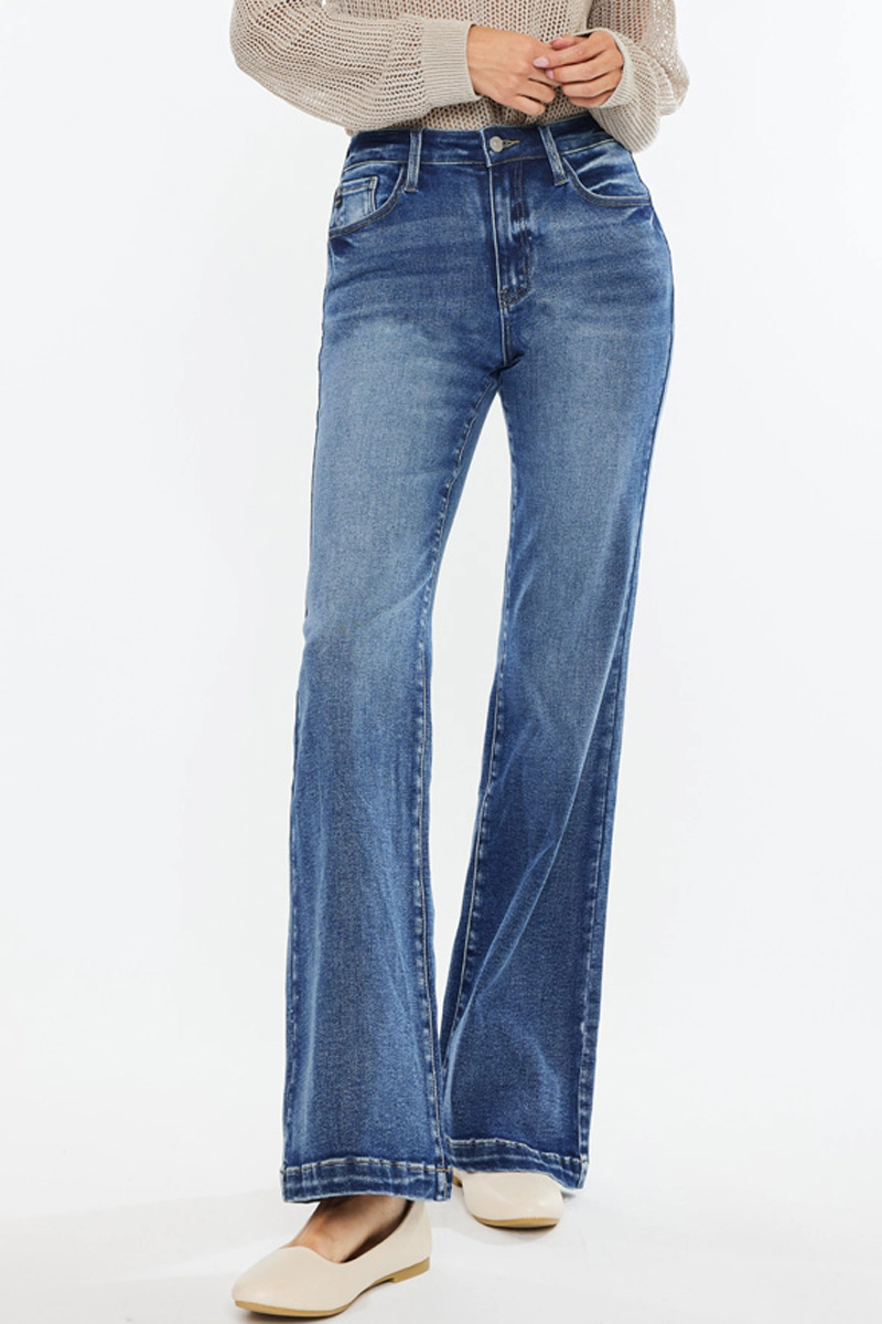 Kancan Women's Essentials High Rise Wide Leg Flare Jeans Avonlea