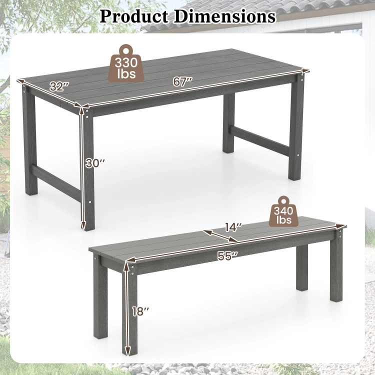 Hivvago 3 Pieces Outdoor Dining Table Set With 2 Benches
