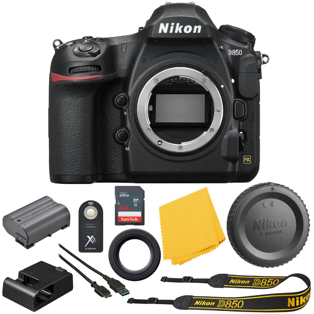 Nikon D850 FX-format Digital SLR: Camera (Body Only) Bundle + 64GB High Speed Memory Card (International Version)
