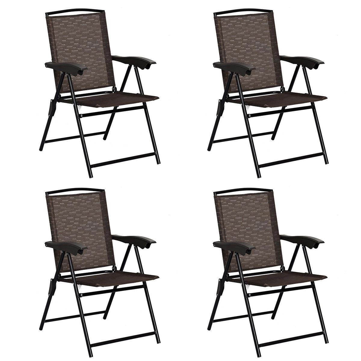 LJG 4 Pieces Folding Dining Chairs with Smooth Armrests and Sling Back