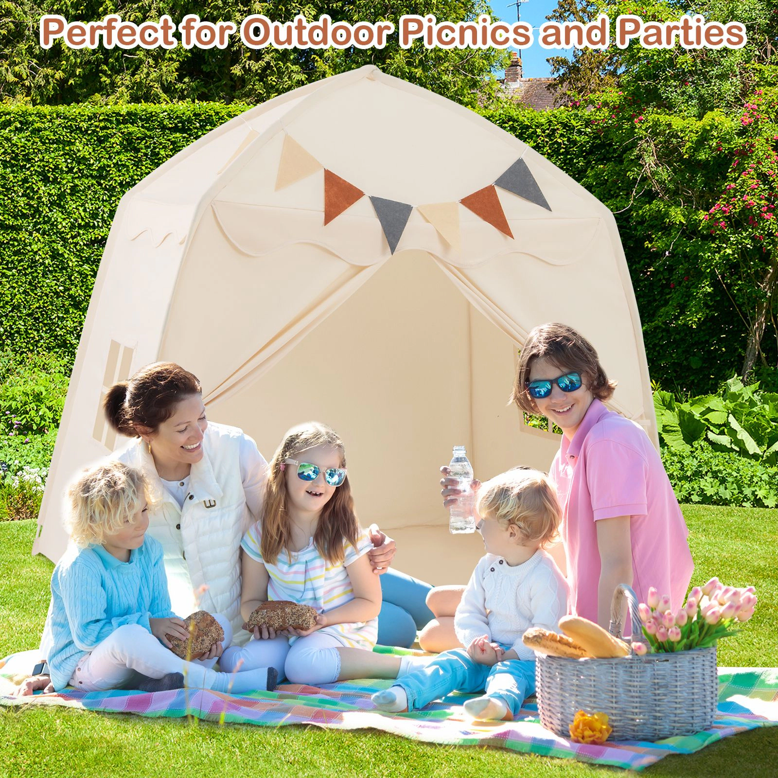 SlickBlue Indoor Kids Playhouse Tent with Windows, Curtains & Spacious Design