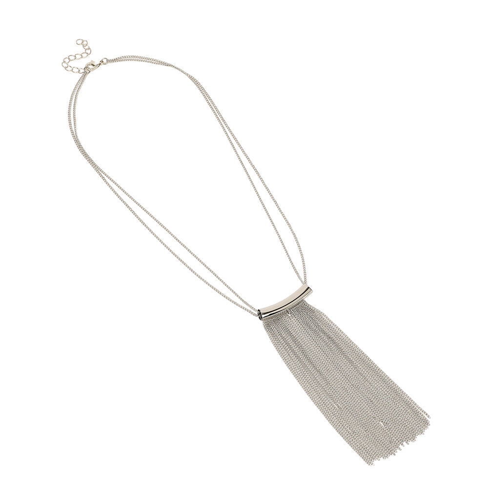 SOHI Women's Metallic Silver the Hanging Chain Bar Lariat Necklace