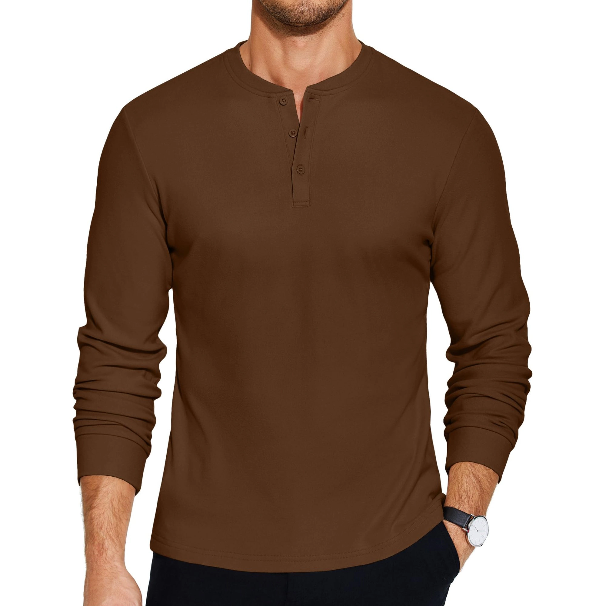 COOFANDY Mens Classic Long Sleeve Henley Shirt Button Placket Band Neck Fall Tops