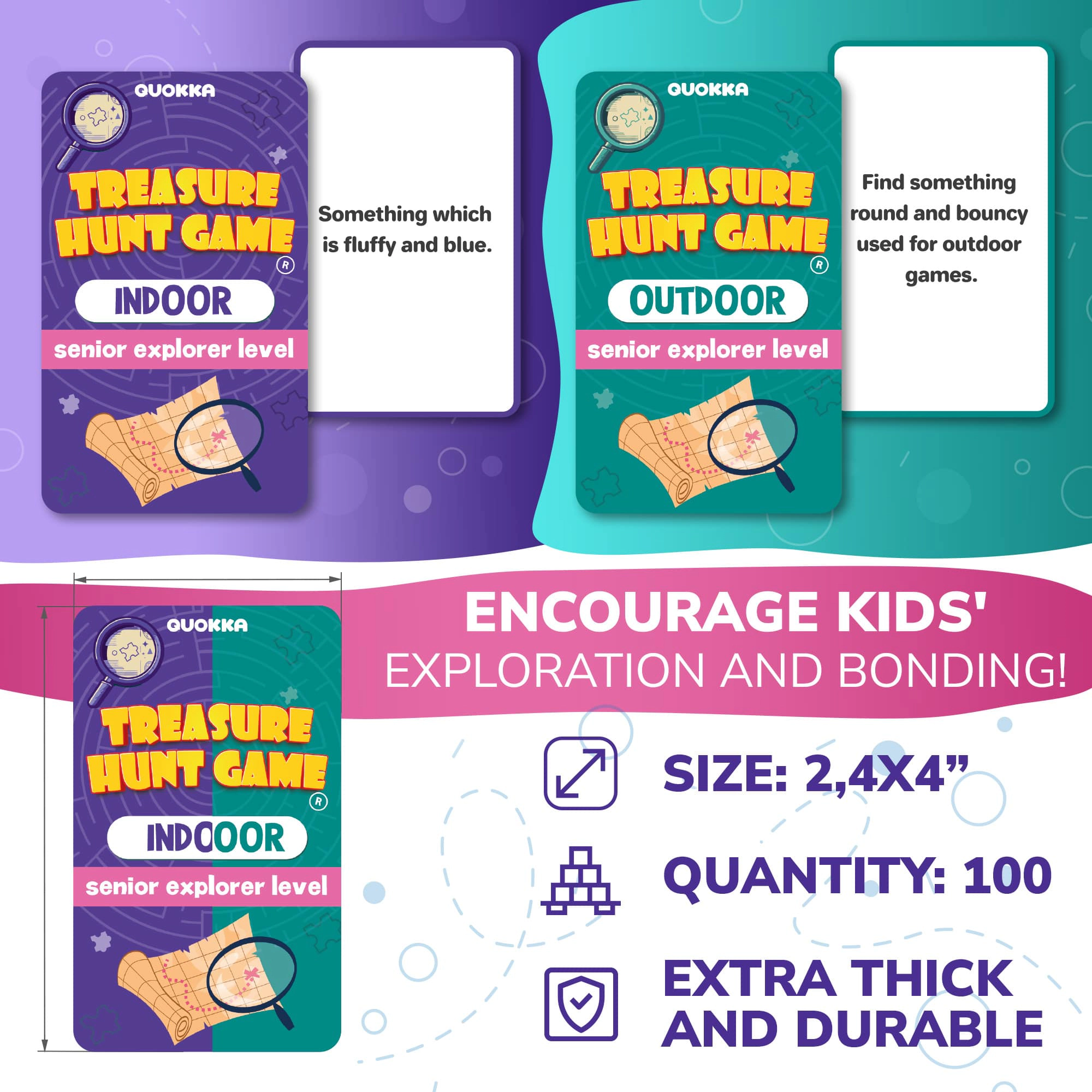 QUOKKA Scavenger Hunt Game for Kids, Indoor & Outdoor Adventure Set with Walkie Talkies & Cards