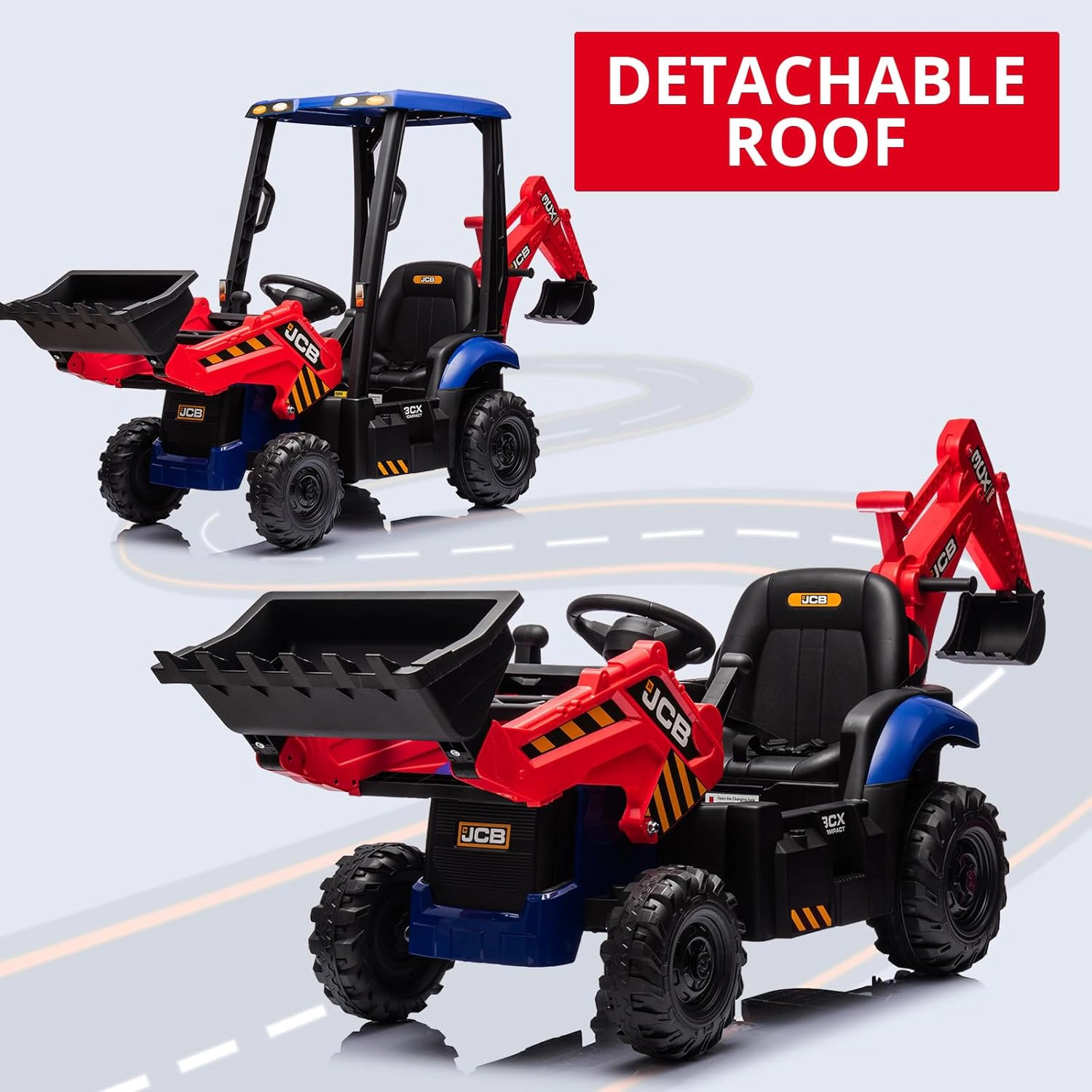 Enjyam 12V 4-in-1 Kids Ride On Excavator Bulldozer, Electric Digger w/Remote Control, Front Loader, Tent