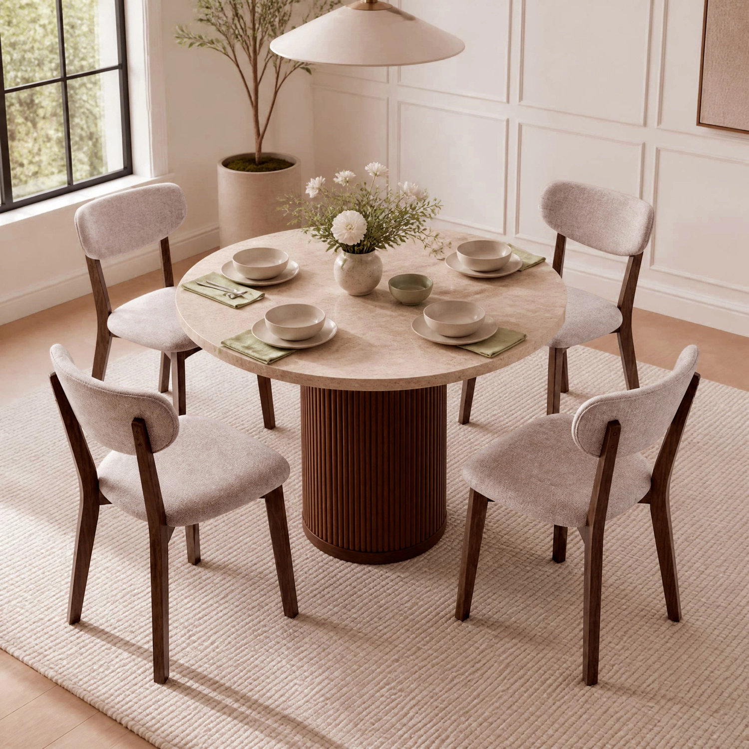 LJG 4 Upholstered Chairs with Solid Rubber Wood Frame and Curved Backrest for Dining Room