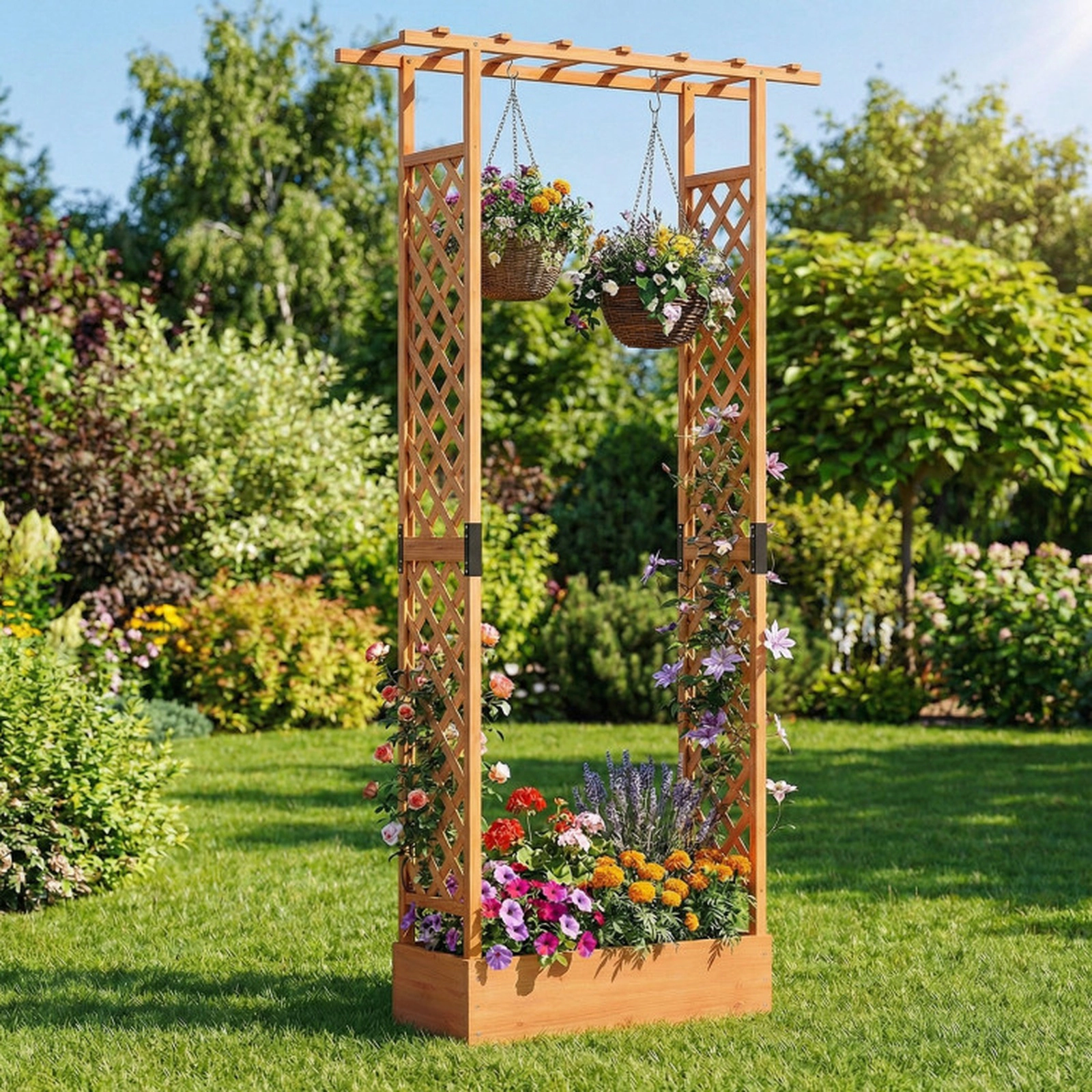 SUGIFT Orange 89-in Tall Raised Garden Bed with Side Trellis and Hanging Roof 43-in W 14-in D 110-lb Box Capacity