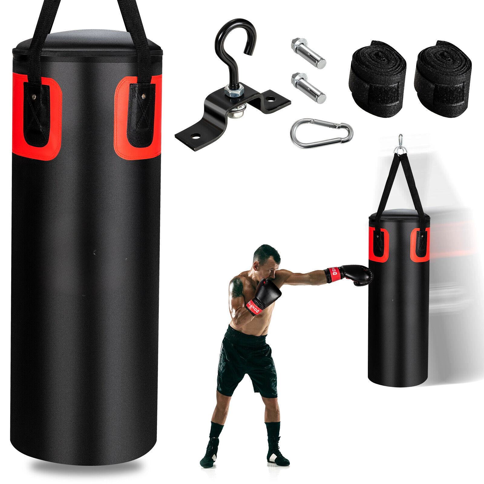SUGIFT Black and Red 56-lb Adult Filled Punching Bag Set with Boxing Gloves 12-in W 12-in D 31.5-in H