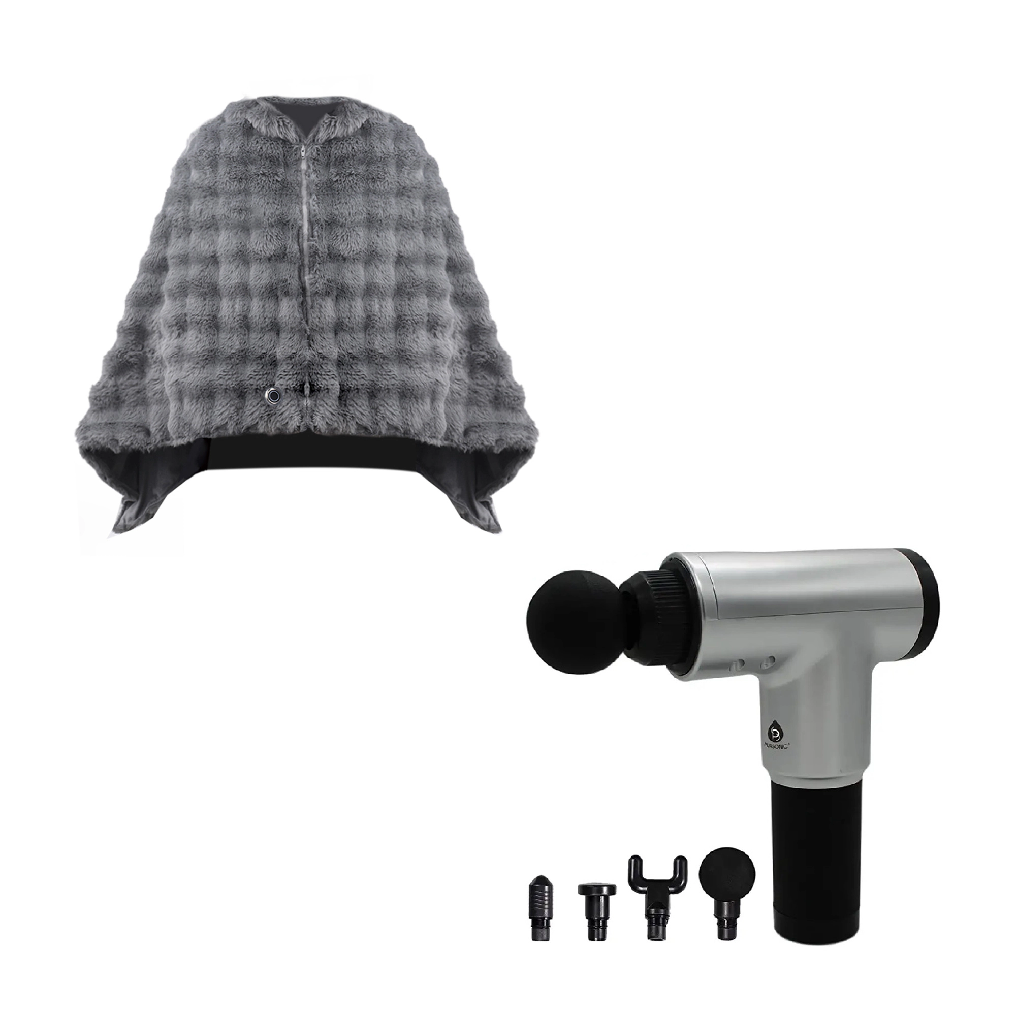 Pursonic Unisex Wellness Recovery Set: Heated Poncho & 6-Speed Deep Tissue Massager