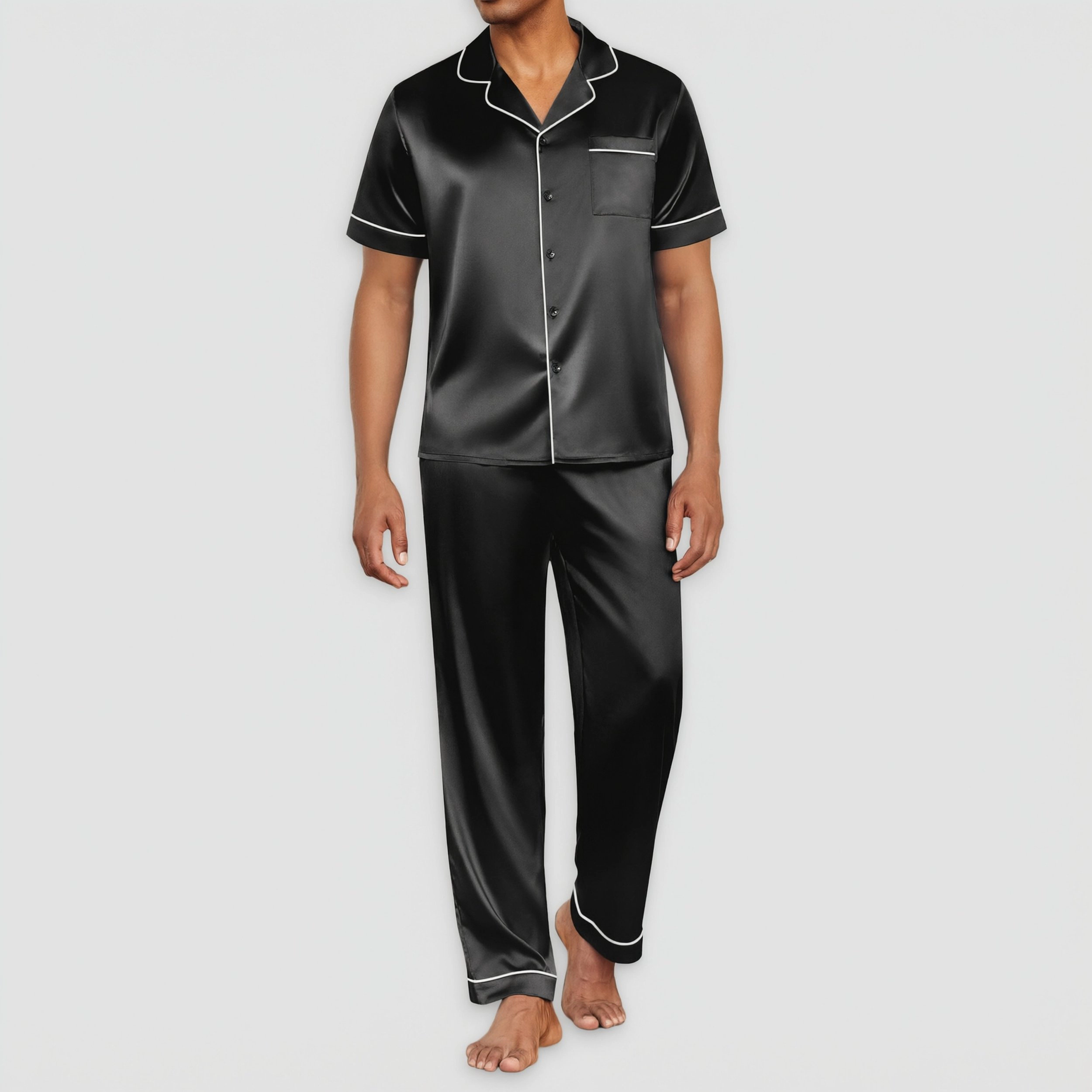 Ekouaer Silk Pajamas for Men Pjs Short Sleeve Button Down Sleepwear 2 Piece Loungewear