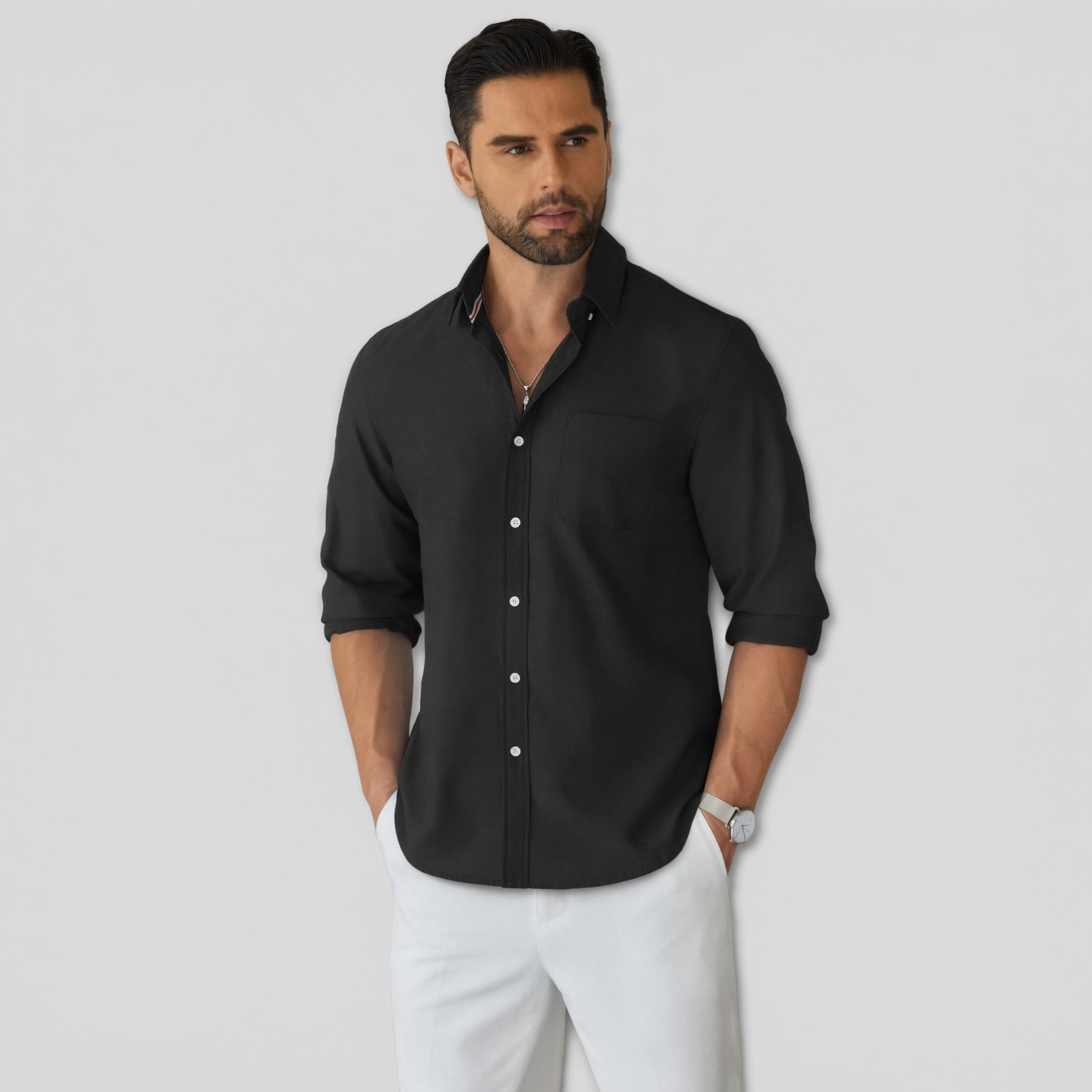 COOFANDY Mens Casual Long Sleeve Button Down Collar Shirt Solid Chest Pocket Tops
