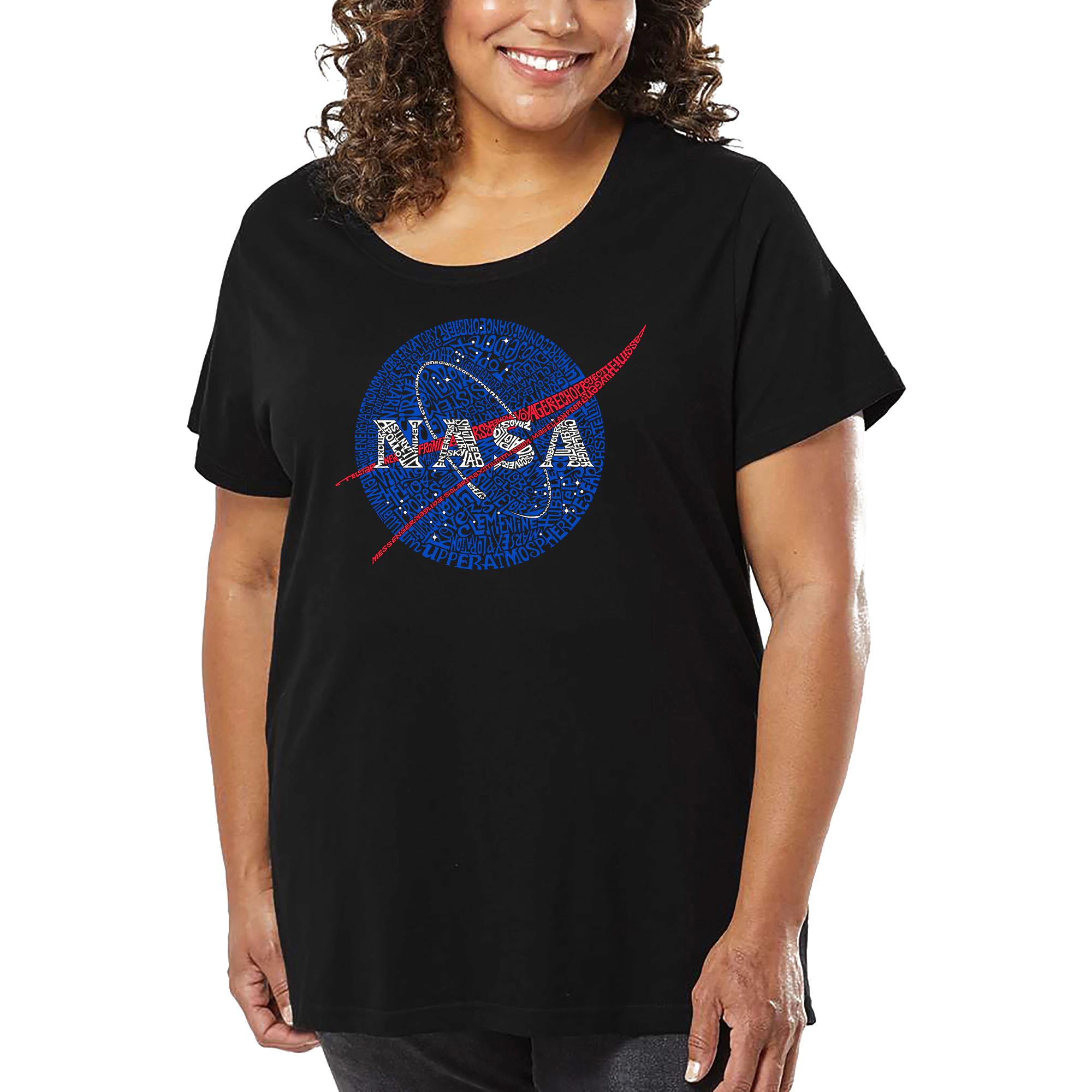 LA Pop Art Women's Plus Word T-Shirt - NASA's Most Notable Missions