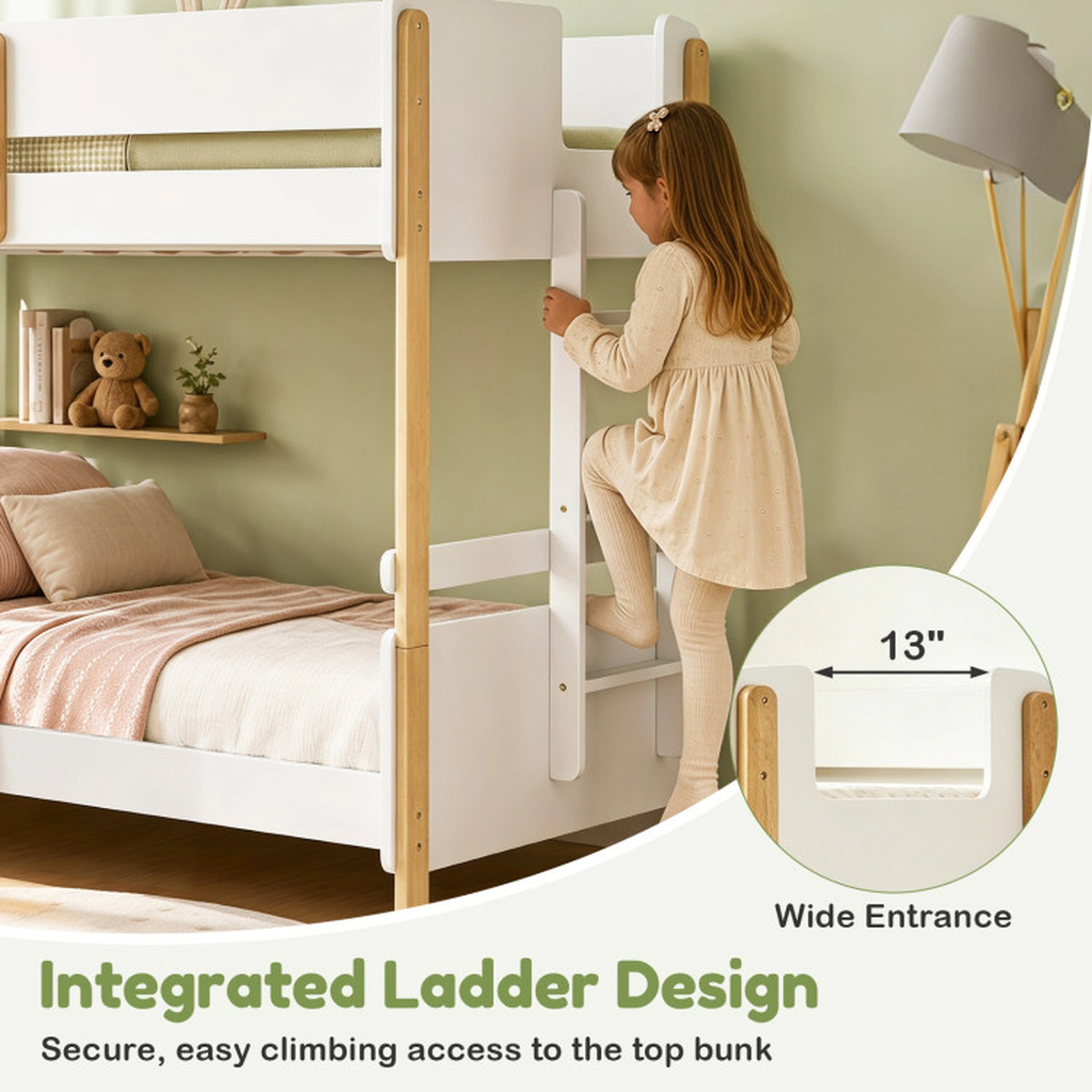 SUGIFT White Ladder Convertible to 2 Separate Beds Twin Over Twin Kids Wood Bunk Bed