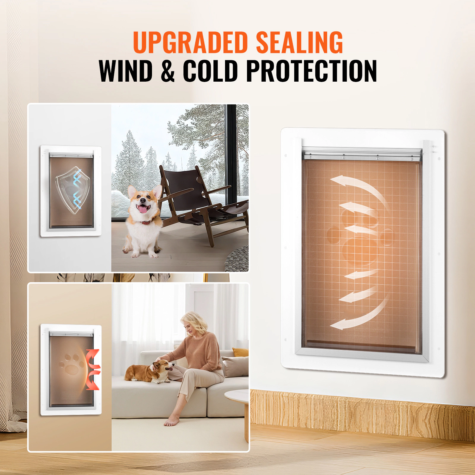 HONGGE Pet Door with 3-Flap System, 14.25 x 21.1 Inch Metal Frame, Lockable & Weatherproof, for Cats & Dogs, White