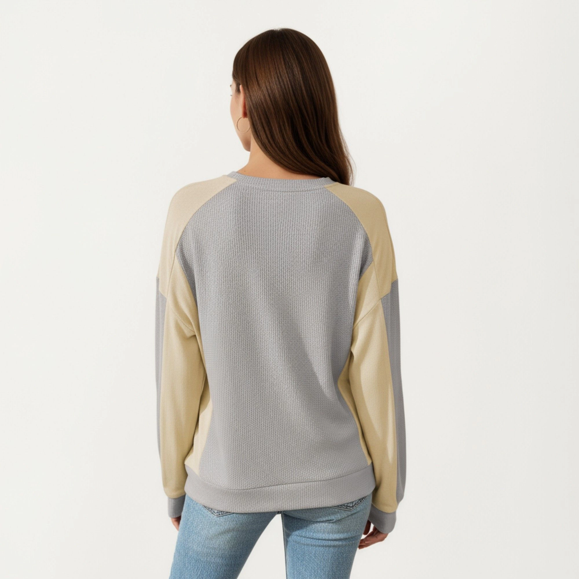 Anna-Kaci Women's Colorblock Crew Neck Relaxed Fit Long Sleeve Pullover Top