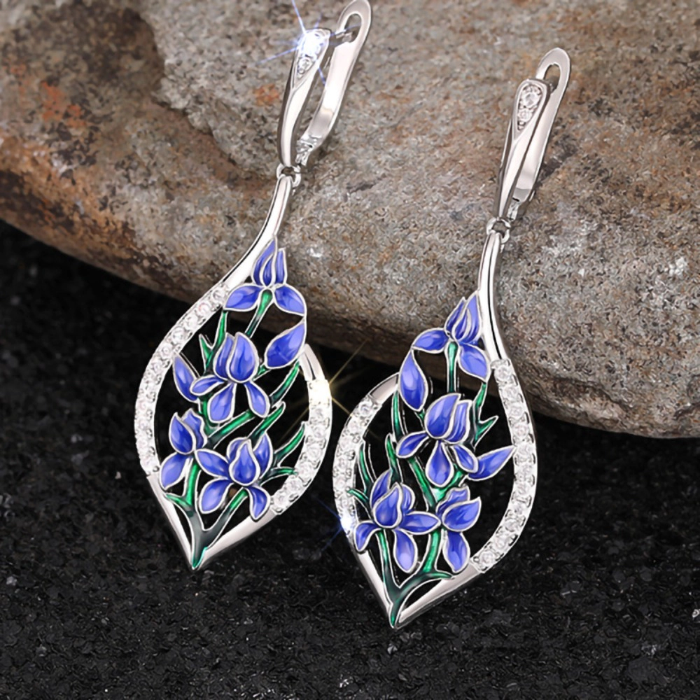 Aesthetic Enamel Blue Flowers Dangle Earring