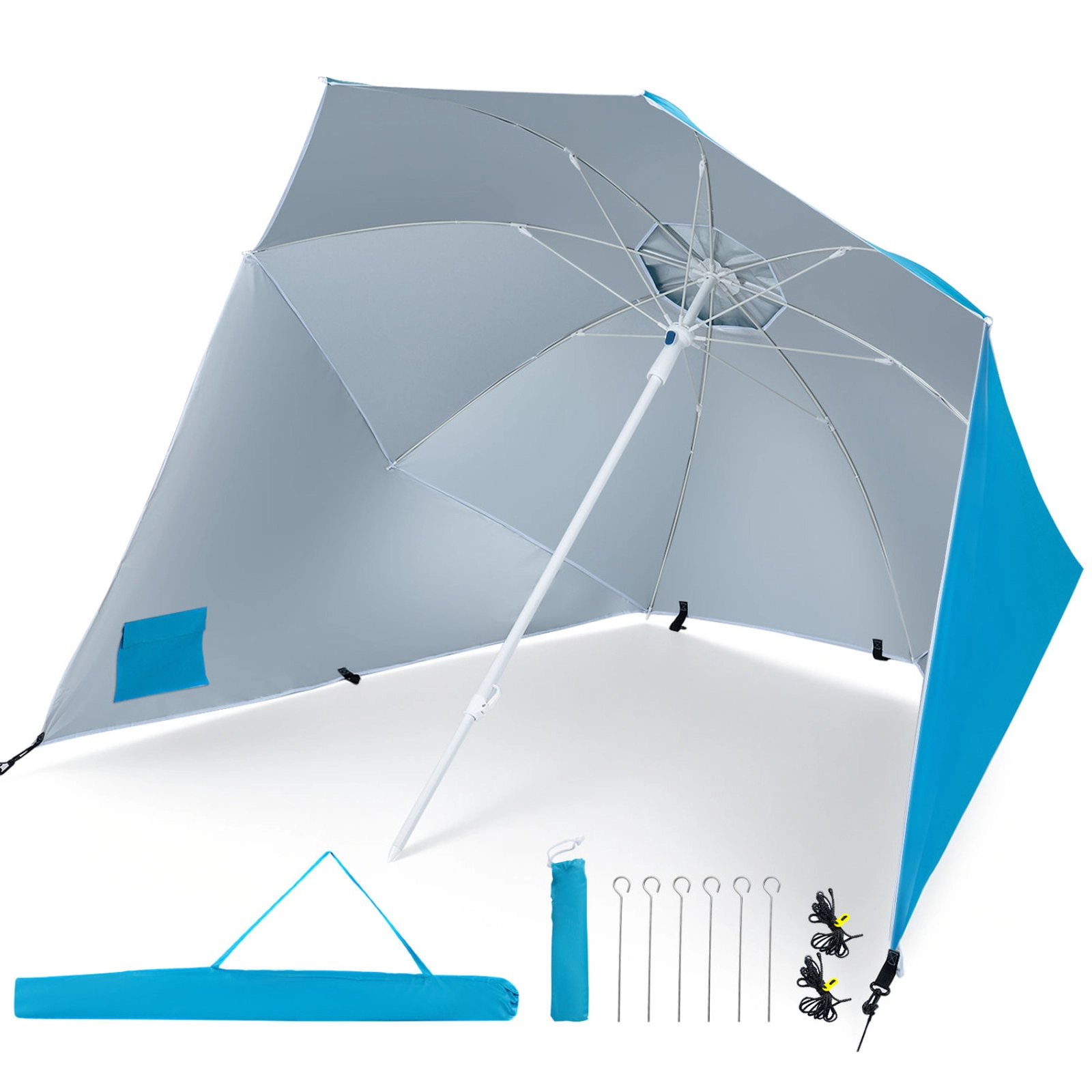 SUGIFT 2-in-1 Beach Shelter Umbrella UPF 50+ with Side Panels for Camping Picnic Blue/Turquoise